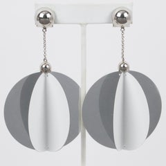 Prada Runway SS 2016 Silver and White Sequin Disco Clip Earrings