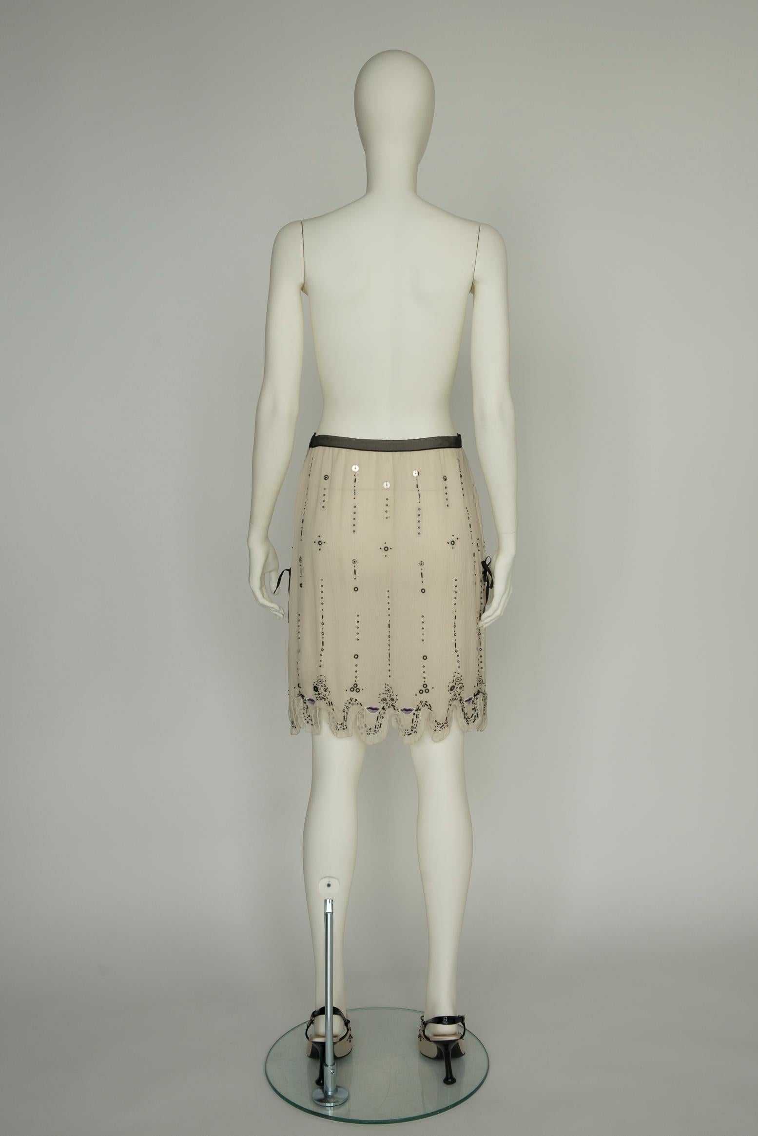 Prada Runway Surrealist Lips Print Embellished Silk Skirt, Spring-Summer 2000 6