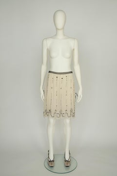 Prada Runway Surrealist Lips Print Embellished Silk Skirt, Spring-Summer 2000
