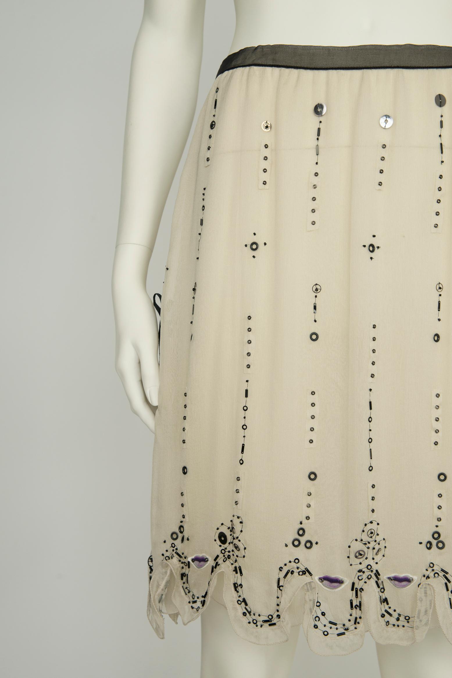 Prada Runway Surrealist Lips Print Embellished Silk Skirt, Spring-Summer 2000 1