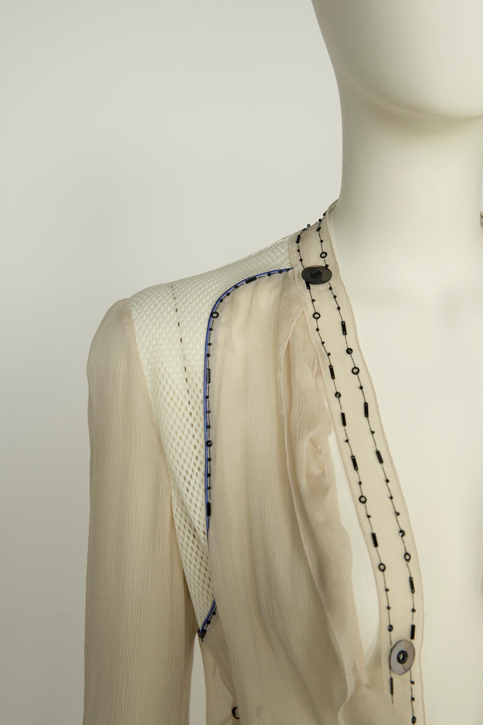 Women's Prada Runway Surrealist Lips Print Silk & Mesh Embellished Coat, SS2000