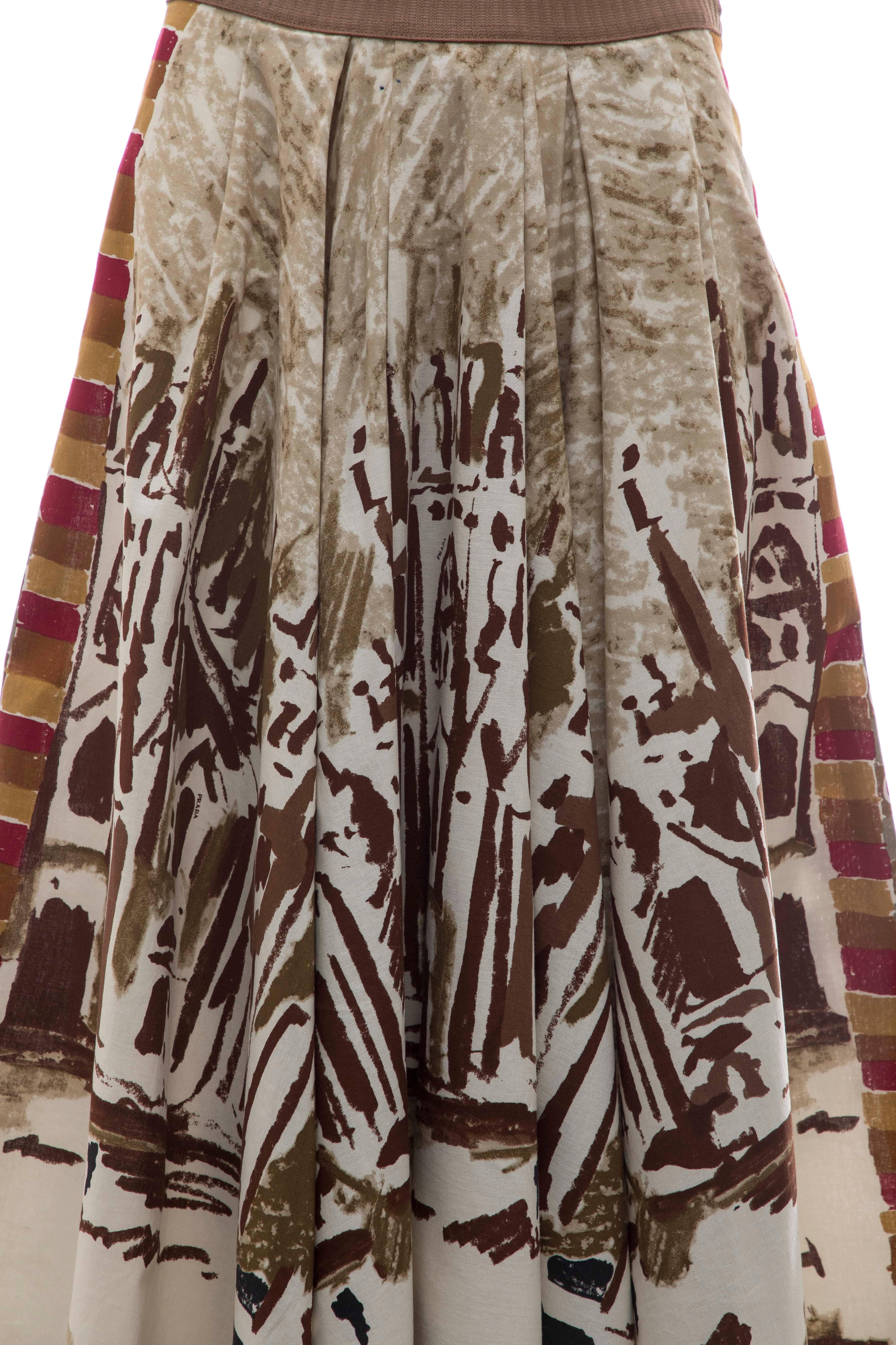 Women's Prada Runway Tourist Scarf Print Cotton Circle Skirt, Spring - Summer 2004