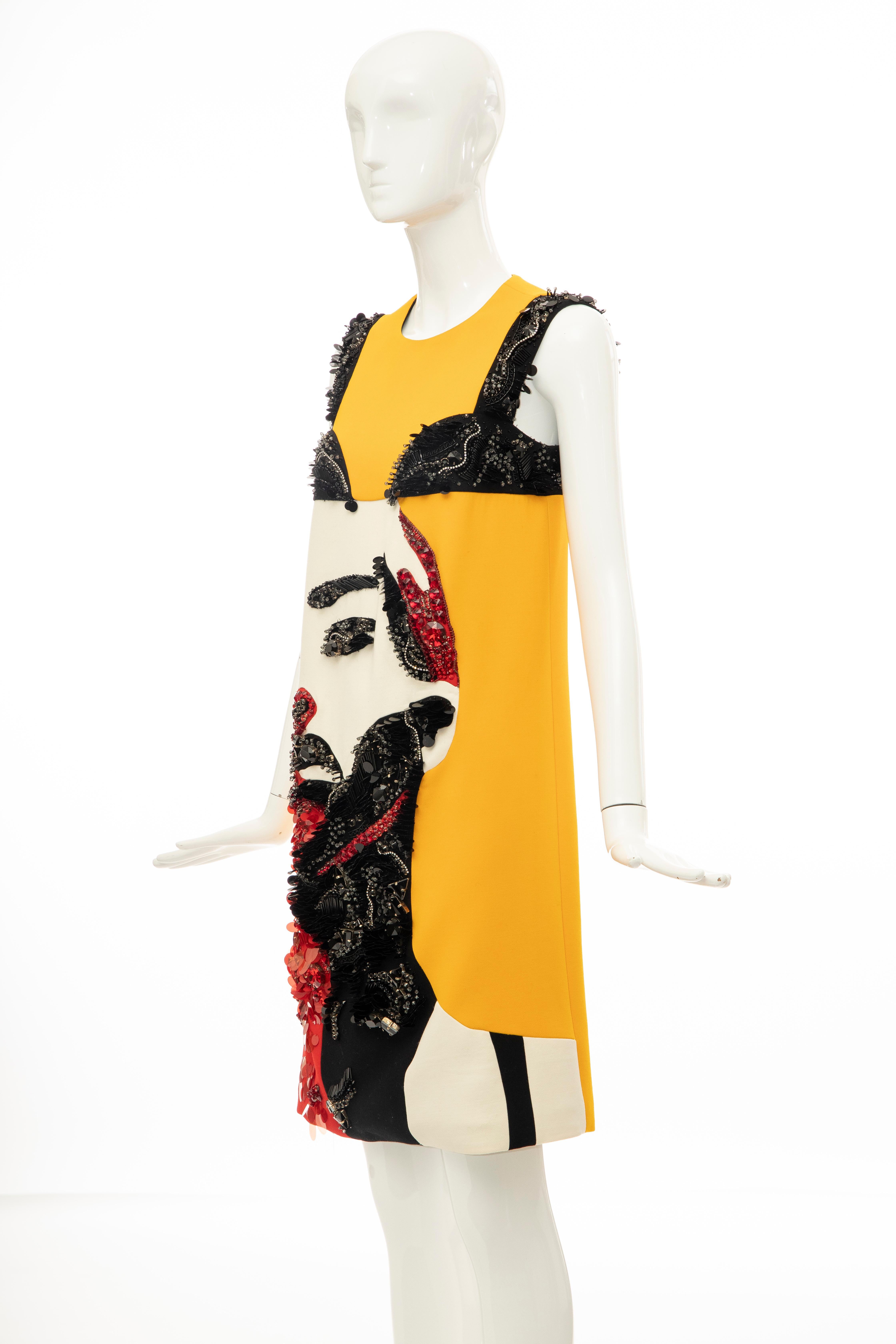 Prada Runway Wool Silk Sleeveless Bead Embroidery Shift Dress, Spring 2014 5