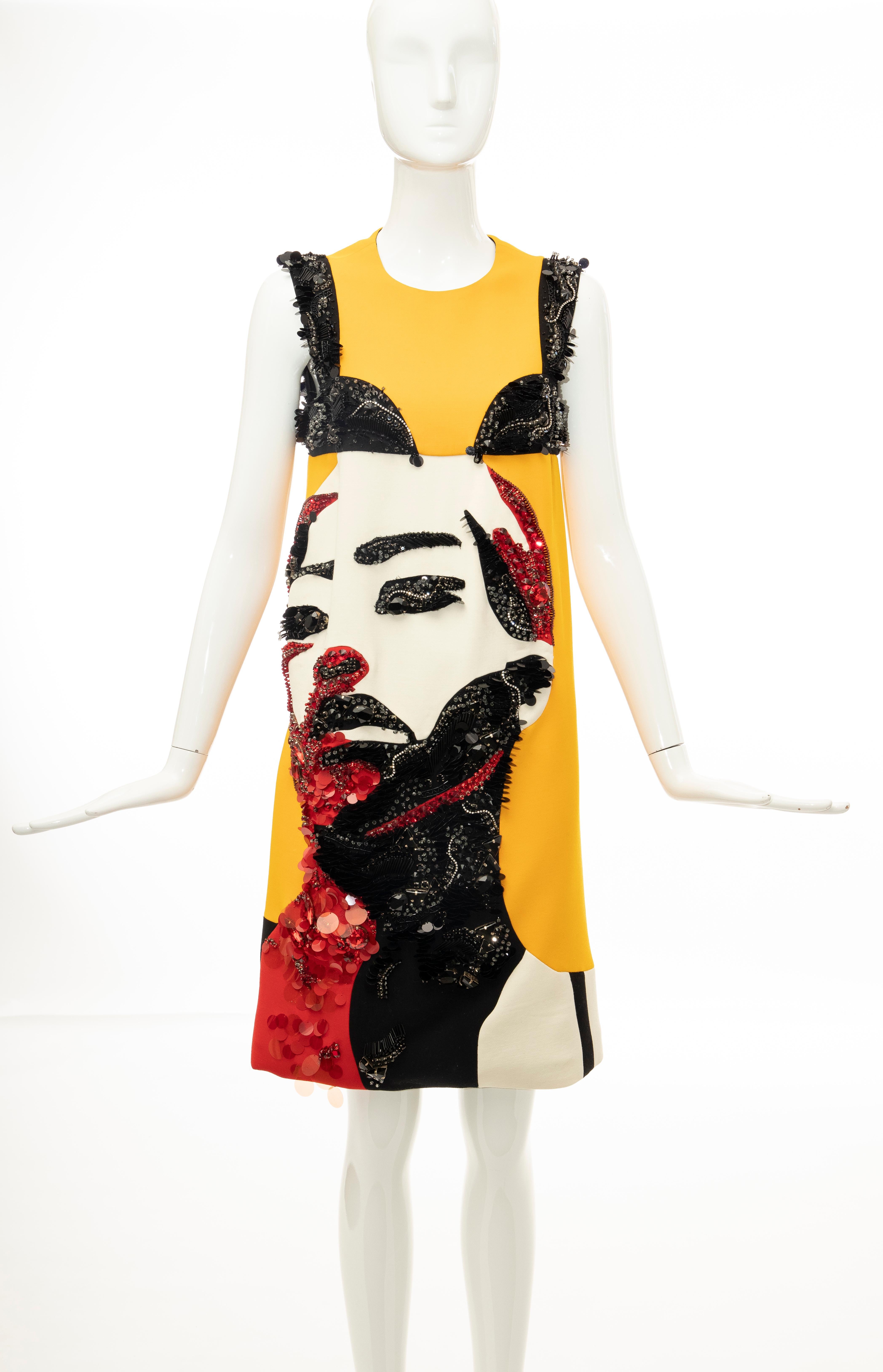 Prada Runway Wool Silk Sleeveless Bead Embroidery Shift Dress, Spring 2014 (Orange)