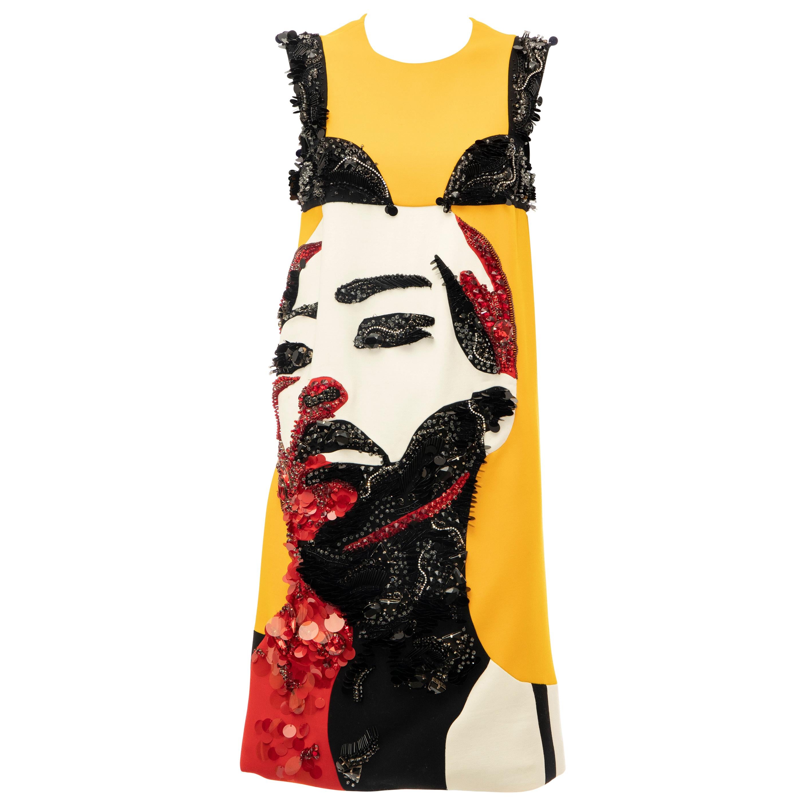 Prada Runway Wool Silk Sleeveless Bead Embroidery Shift Dress, Spring 2014