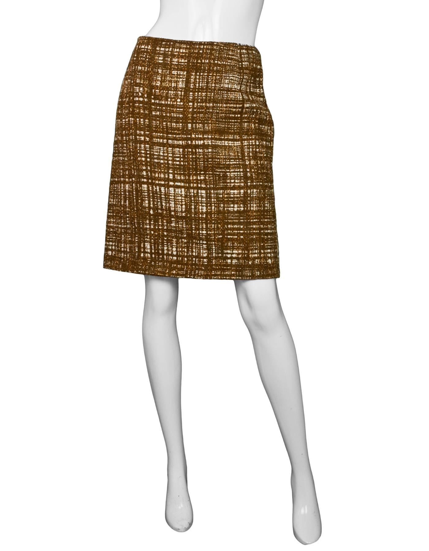 Brown Prada Rust & Cream Tweed Skirt Sz IT48