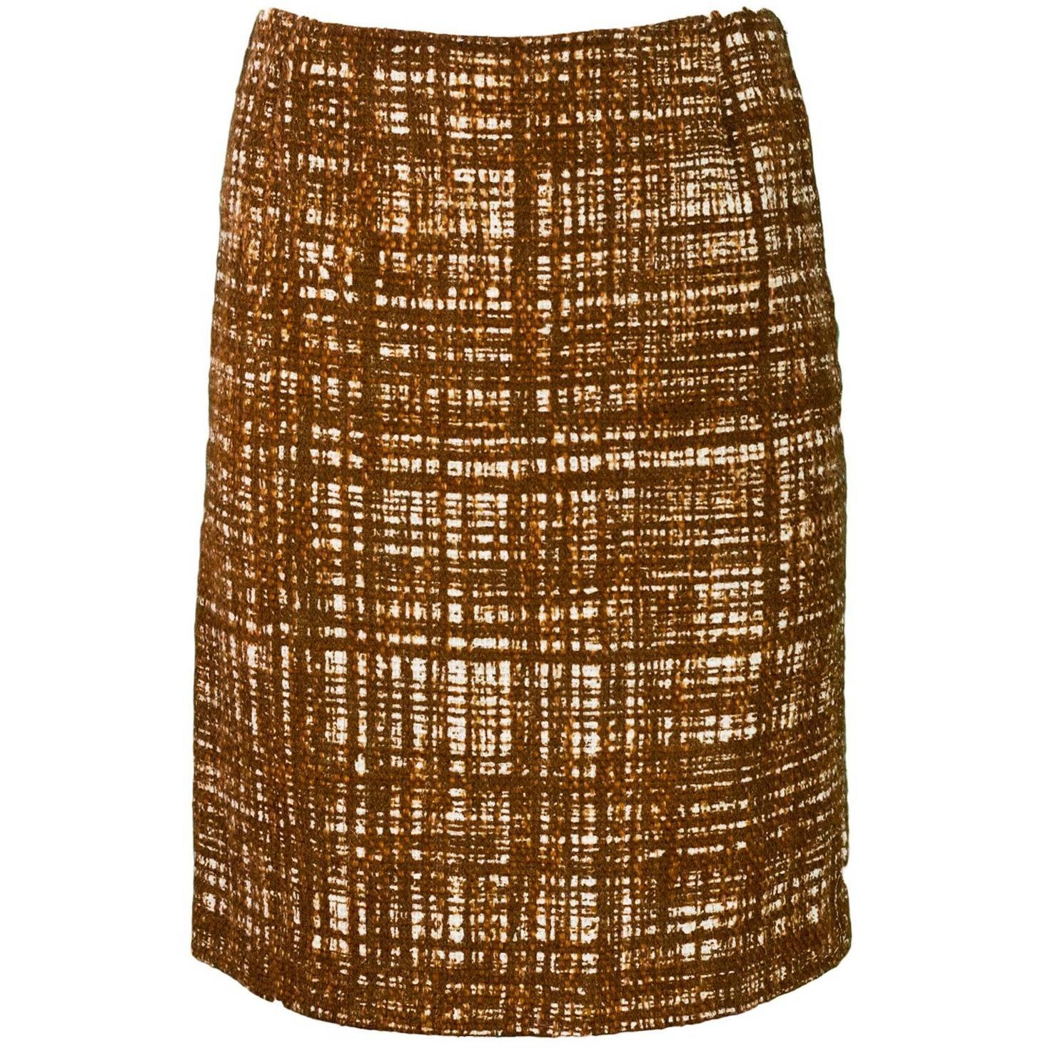 Prada Rust & Cream Tweed Skirt Sz IT48