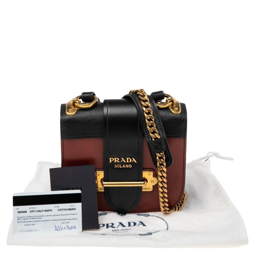 Prada Rust/Black Cahier Leather Crossbody Bag 7