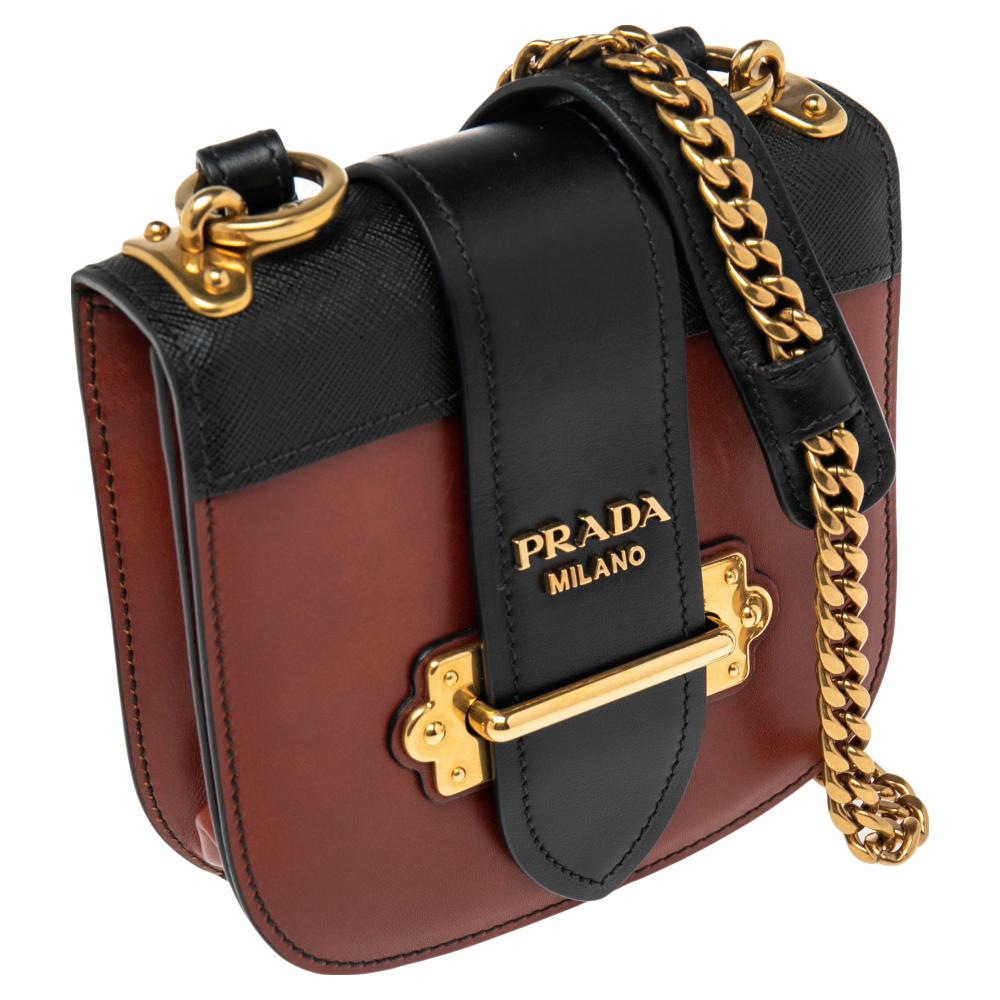 Women's Prada Rust/Black Cahier Leather Crossbody Bag