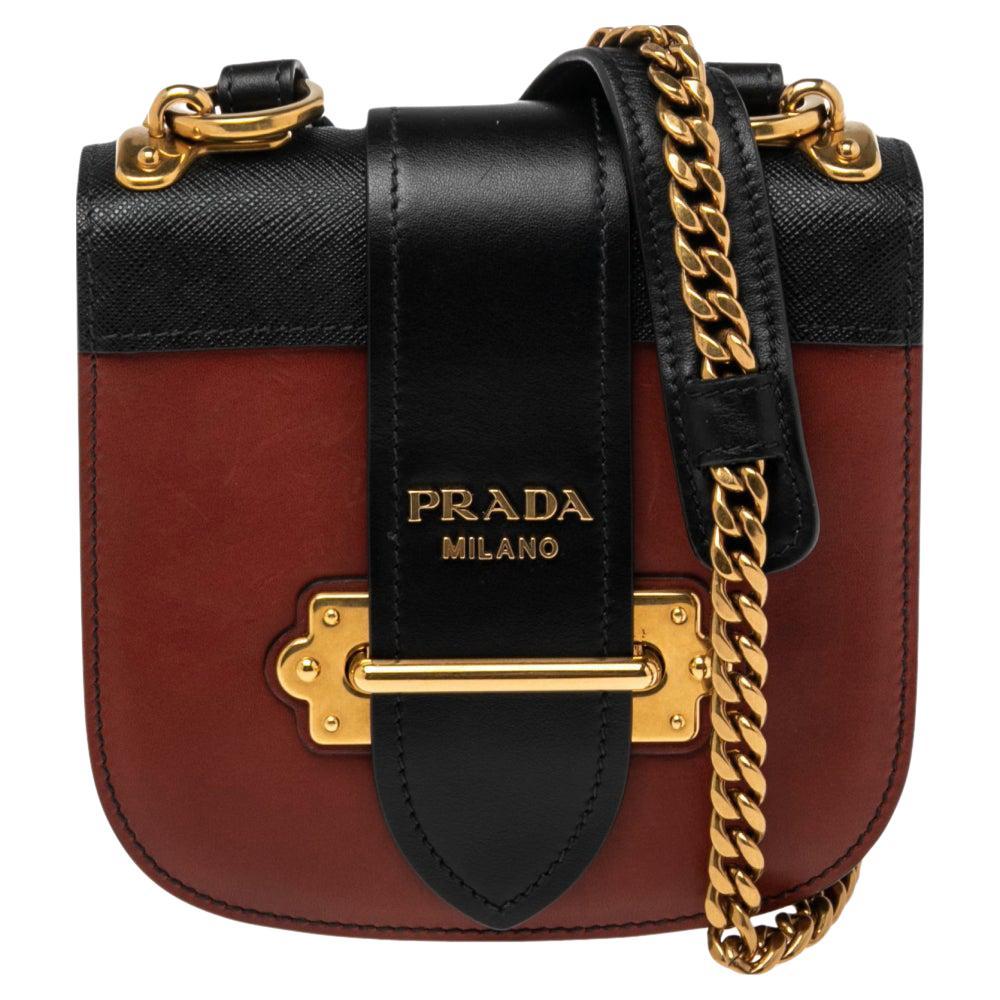 Prada Rust/Black Cahier Leather Crossbody Bag