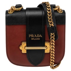 Used Prada Rust/Black Cahier Leather Crossbody Bag
