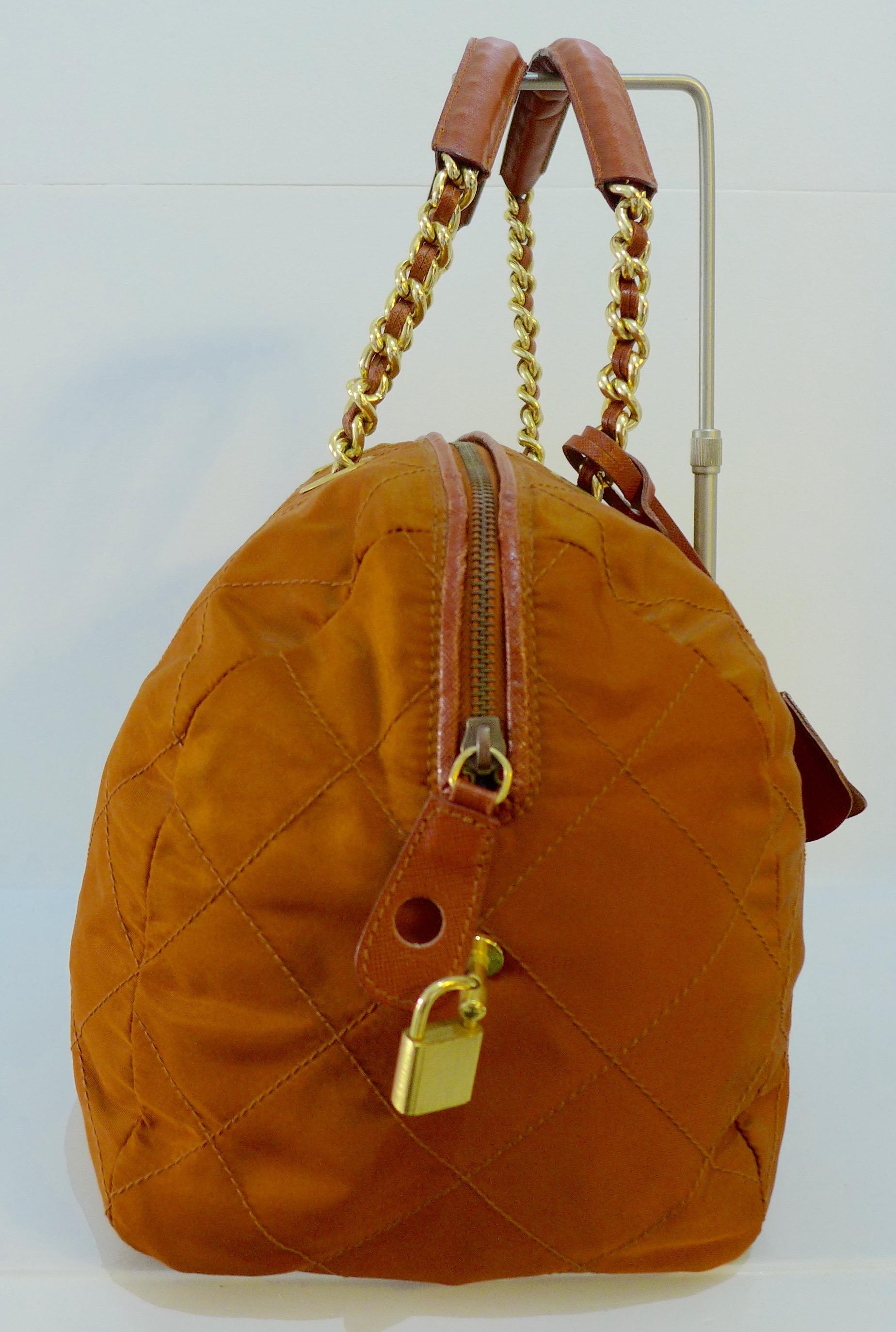 PRADA Rust Nylon Tote Bag In Good Condition In Los Angeles, CA