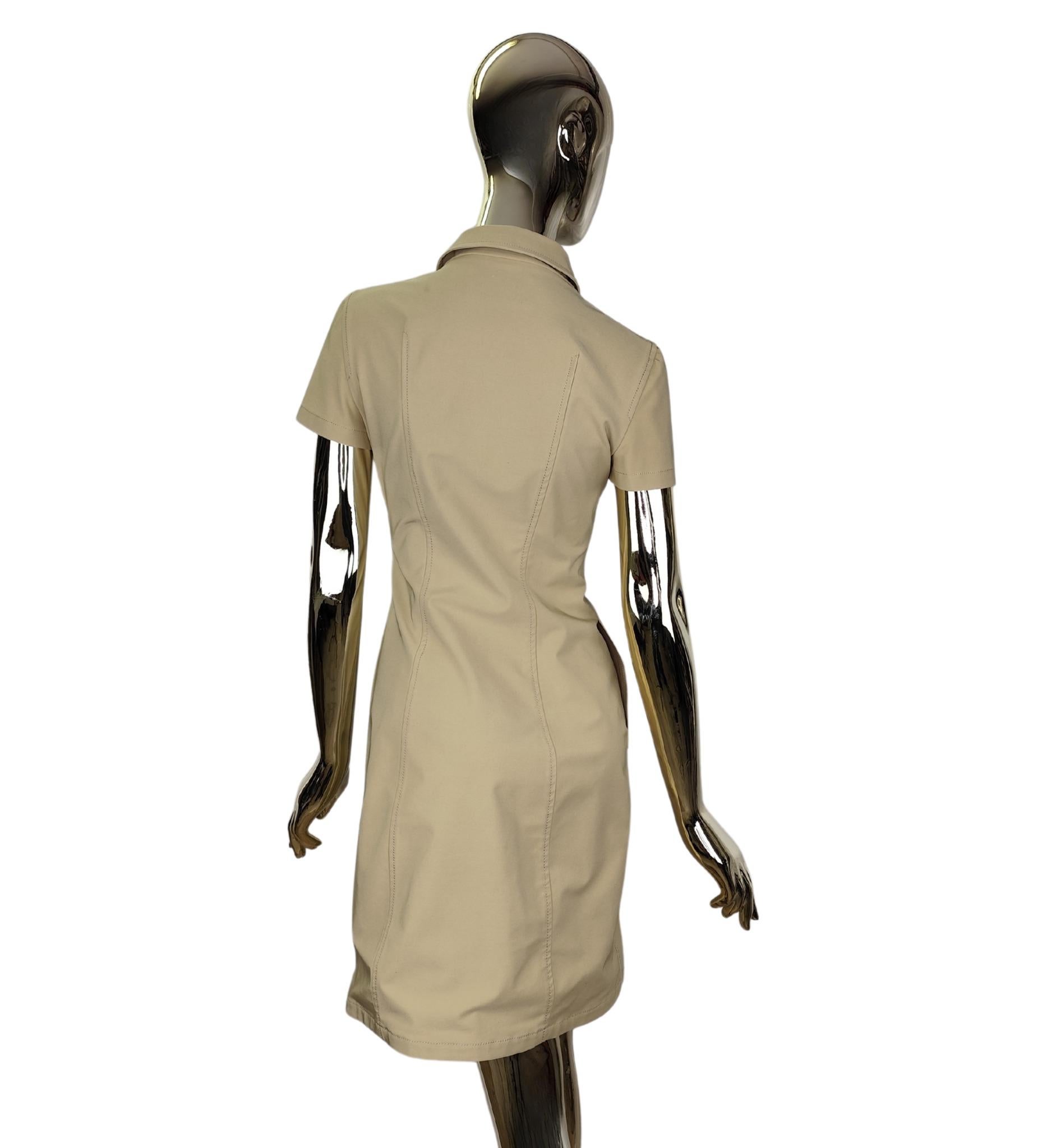 Prada S/S 1996 dress
Runway testing sample
Beige stretchy nylon
Front zip closure

No size label

Measurements:
shoulders 39.5 cm - 15.5 in
bust up to 90 cm - 35.5 in
waist up to 76 cm - 30 in
hips up to 90 cm - 35.5 in
length 94 cm - 37 in

Great