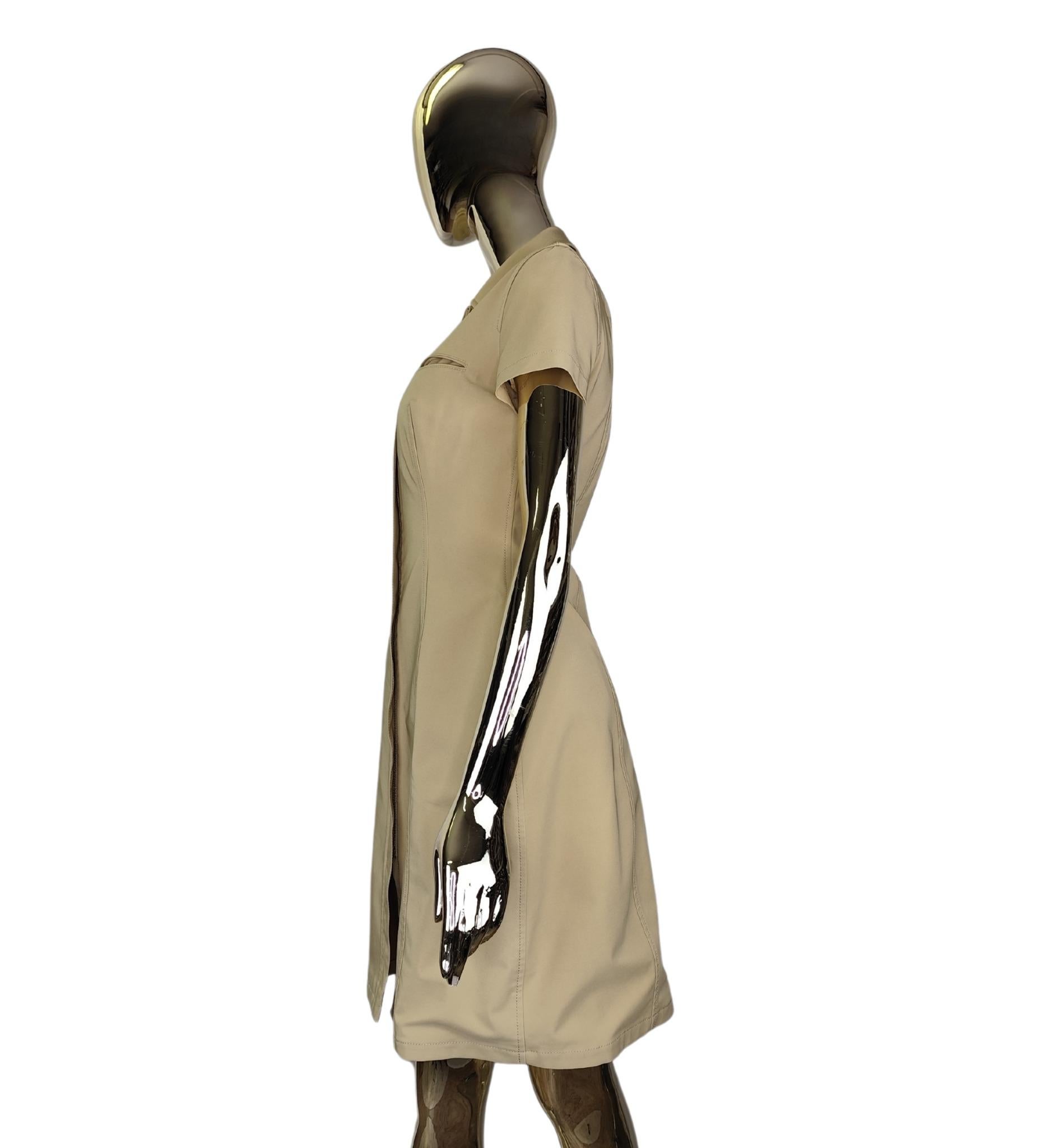 Prada S/S 1996 tan front zip midi dress In Good Condition In Milano, IT