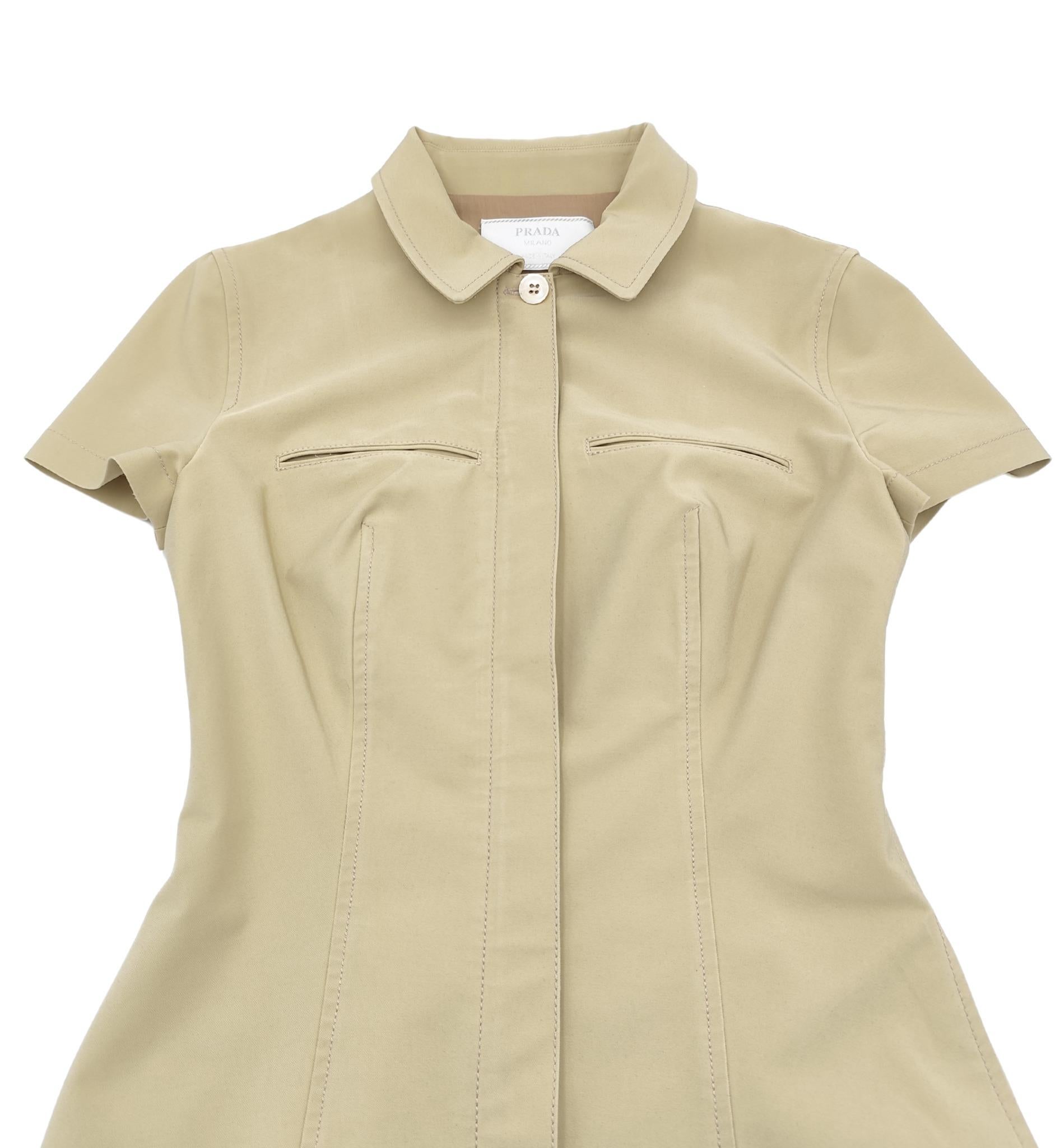 Women's Prada S/S 1996 tan front zip midi dress