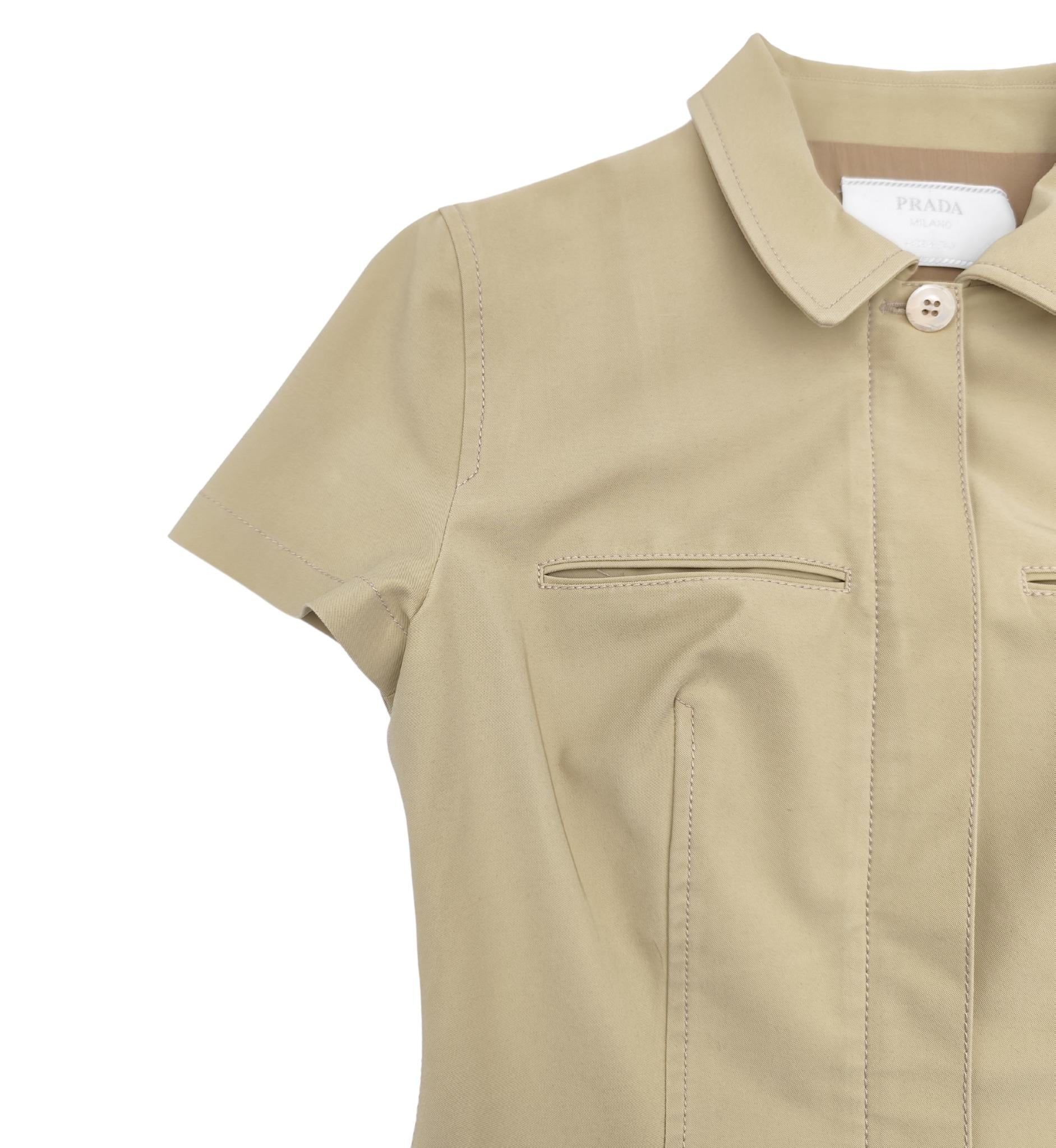 Prada S/S 1996 tan front zip midi dress 1