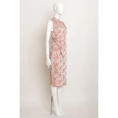 Prada S/S 1997 Runway Cheongsam Dress w/ Floral Bamboo Leaf Pattern in Pink Silk
