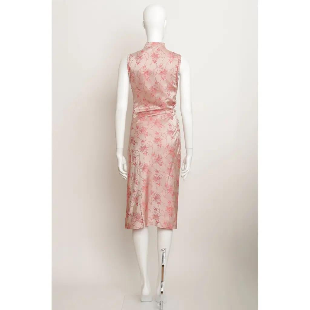 Beige Abito Cheongsam di Prada con motivo floreale di foglie di bambù in seta rosa - 42 IT in vendita
