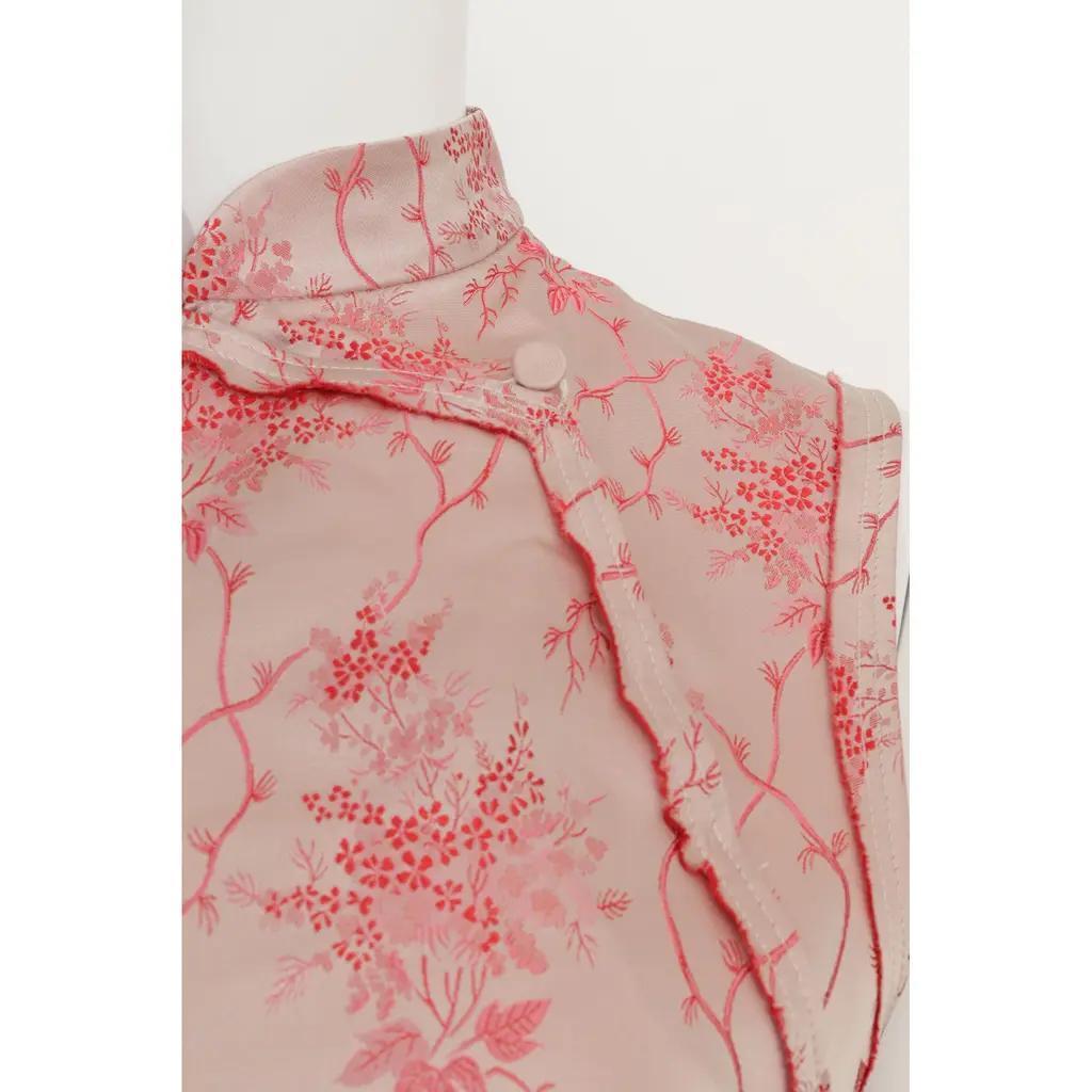 Donna Abito Cheongsam di Prada con motivo floreale di foglie di bambù in seta rosa - 42 IT in vendita