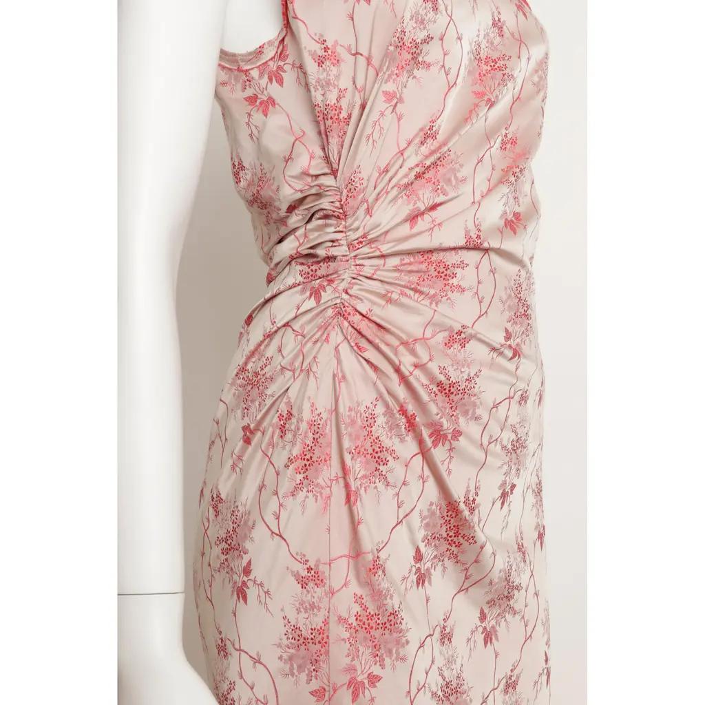 Abito Cheongsam di Prada con motivo floreale di foglie di bambù in seta rosa - 42 IT in vendita 1