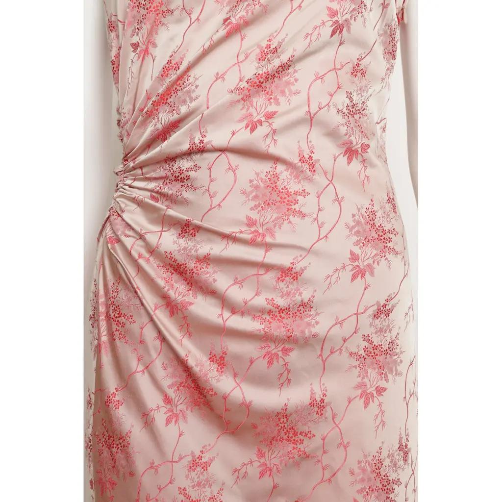 Abito Cheongsam di Prada con motivo floreale di foglie di bambù in seta rosa - 42 IT in vendita 2