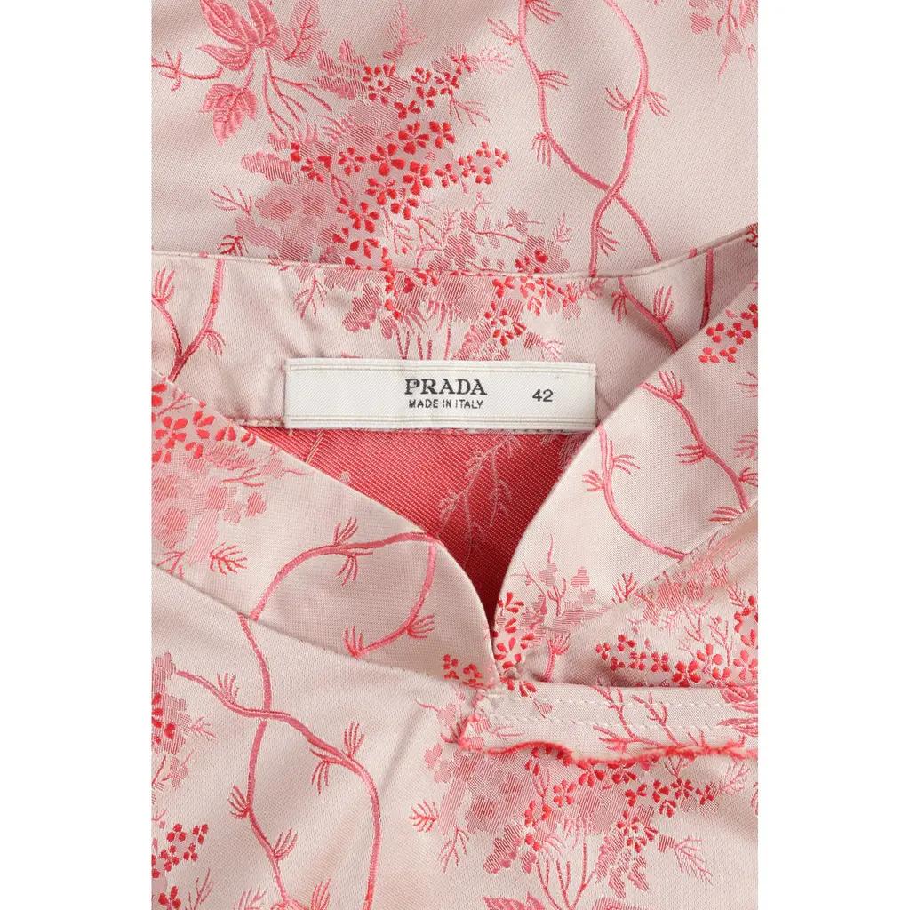 Abito Cheongsam di Prada con motivo floreale di foglie di bambù in seta rosa - 42 IT in vendita 3