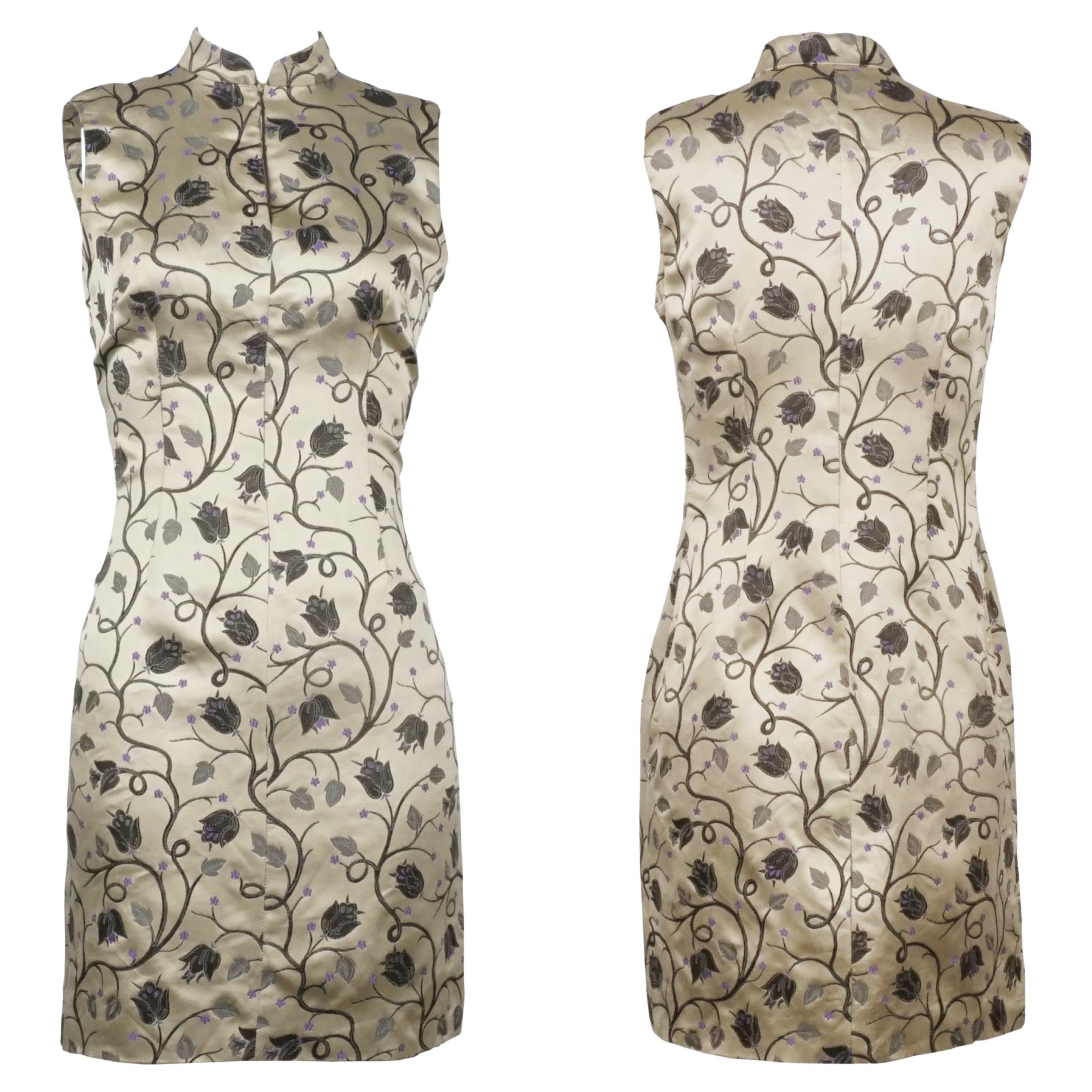 PRADA P/E 1997 Eleganza del mini abito cheongsam in seta floreale in vendita