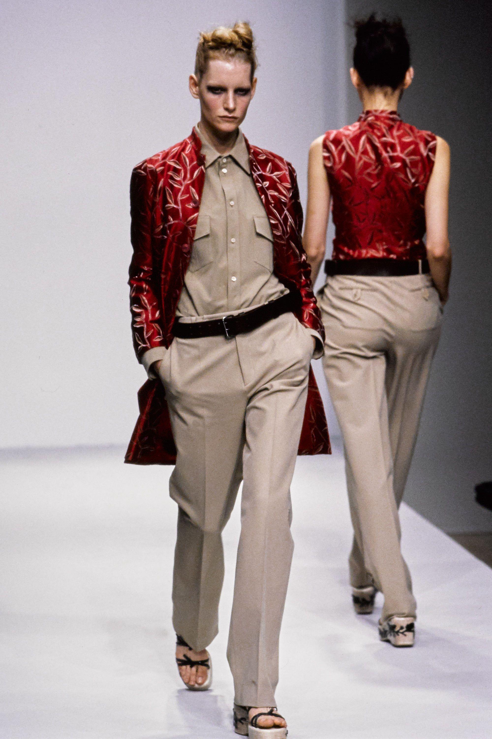 Beige Prada S/S 1997 golden silk embroidered leaves jacket
