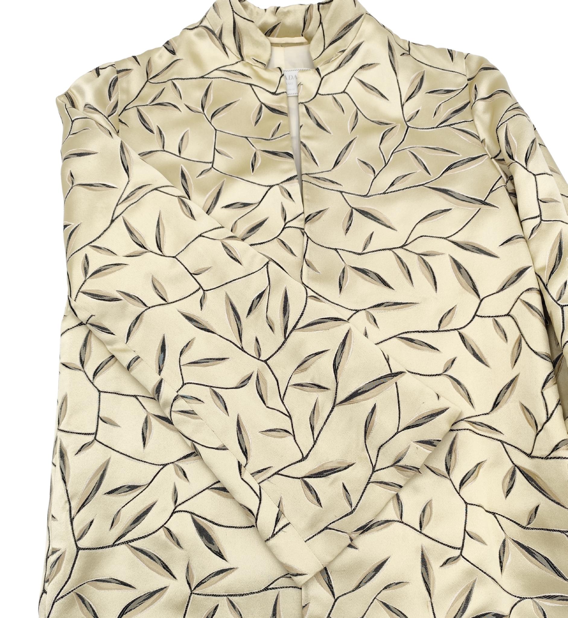 Prada S/S 1997 golden silk embroidered leaves jacket 3