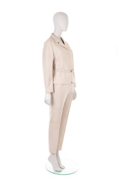 Prada S/S 1998 off-white pant suit with clip logo belt
