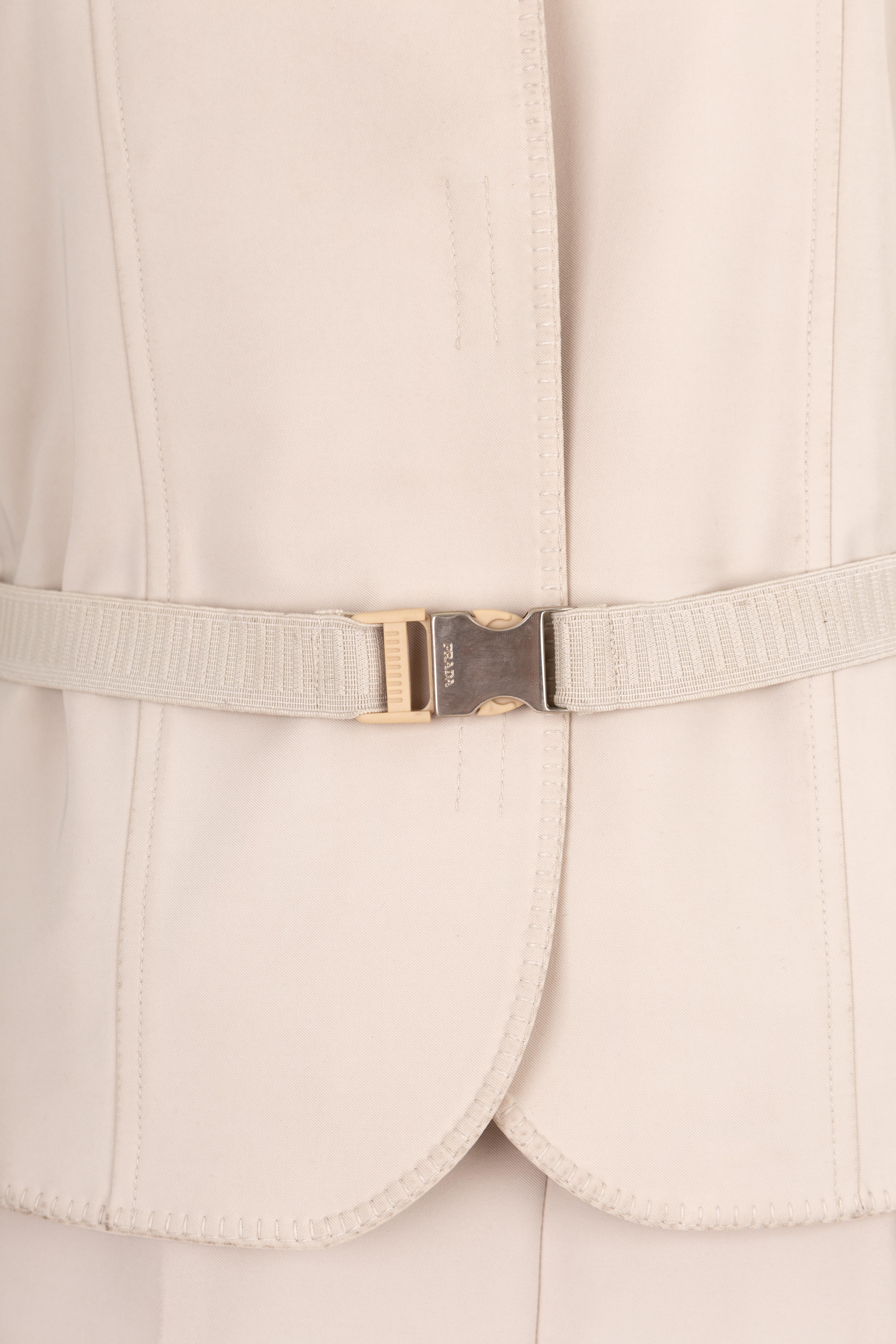 Prada S/S 1998 tailleur pantalon Off-White avec ceinture à logo clipsé en vente 1