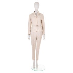 Used Prada S/S 1998 off-white pant suit with clip logo belt