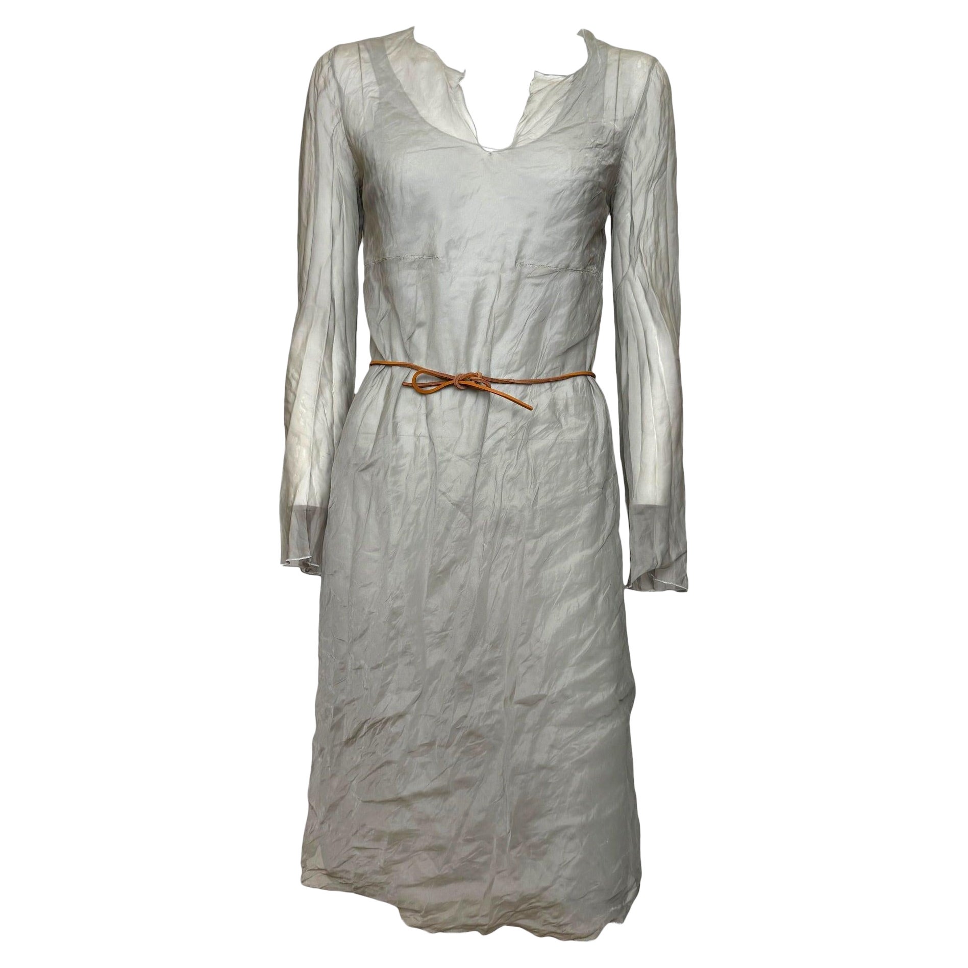 Pre-owned Prada S/s 1999 Sheer Silk Organza Long Sleeve Dress In Gray