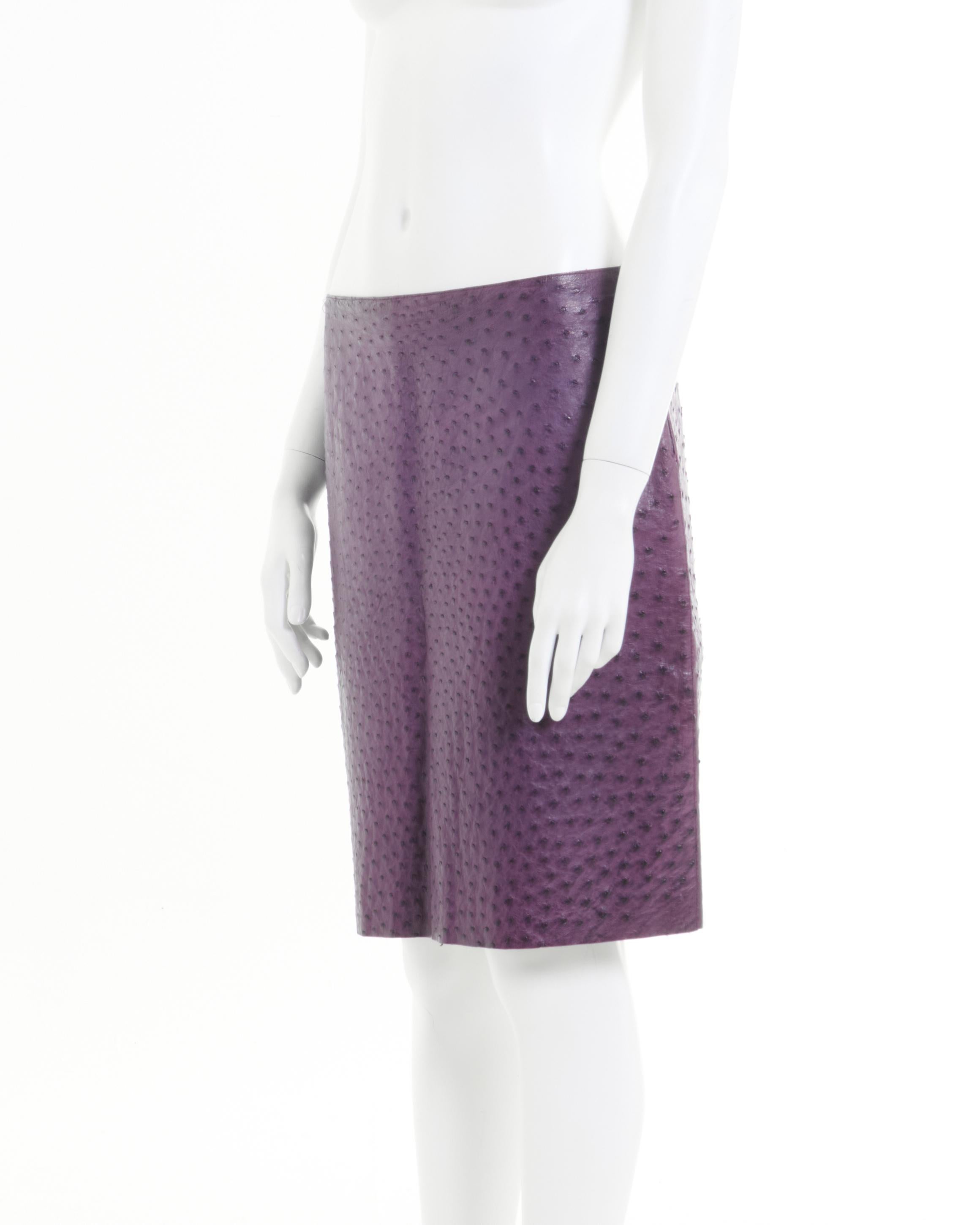 Gray Prada S/S 2000 Midi Ostrich Leather Purple Skirt