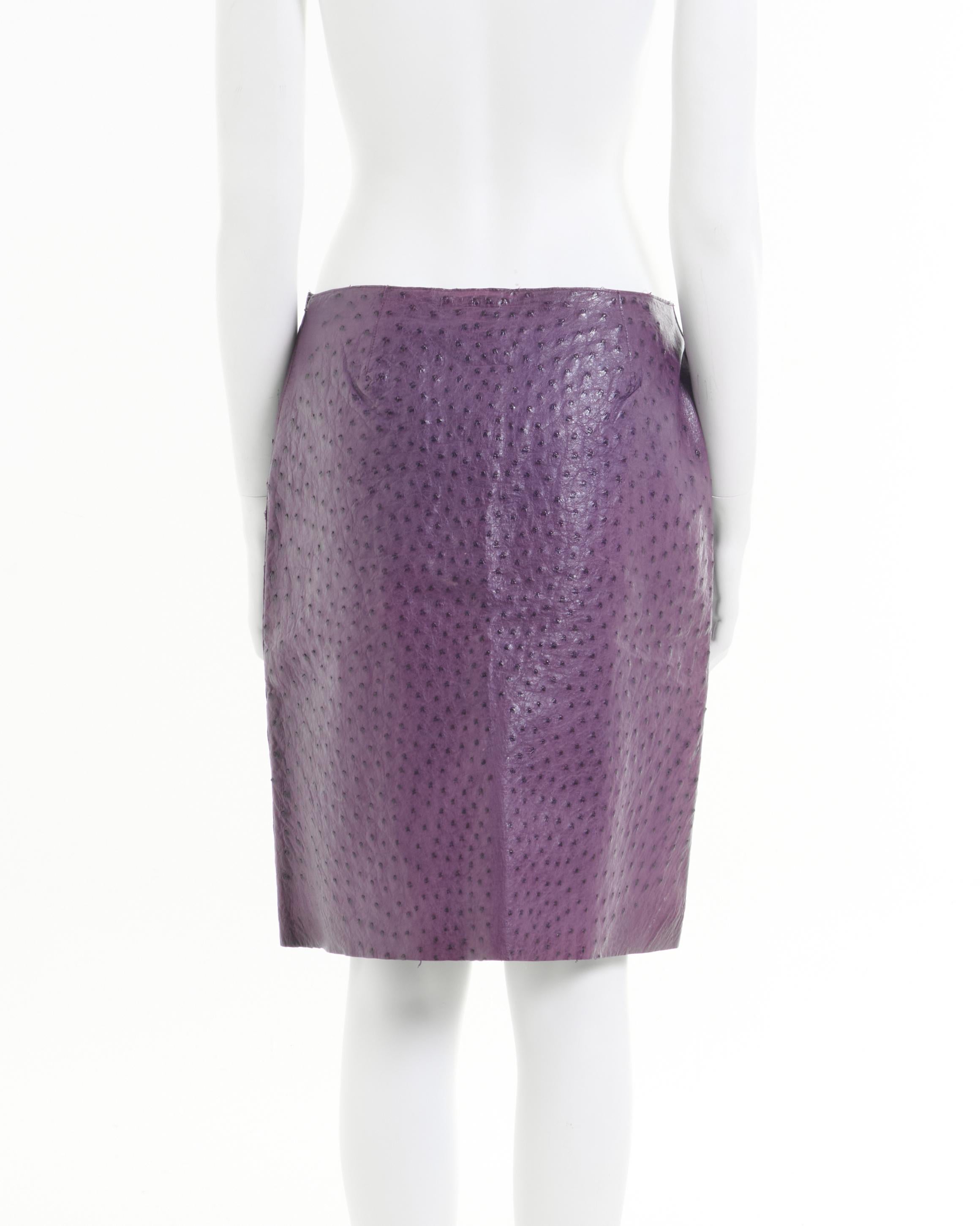 Prada S/S 2000 Midi Ostrich Leather Purple Skirt In Excellent Condition In Milano, IT