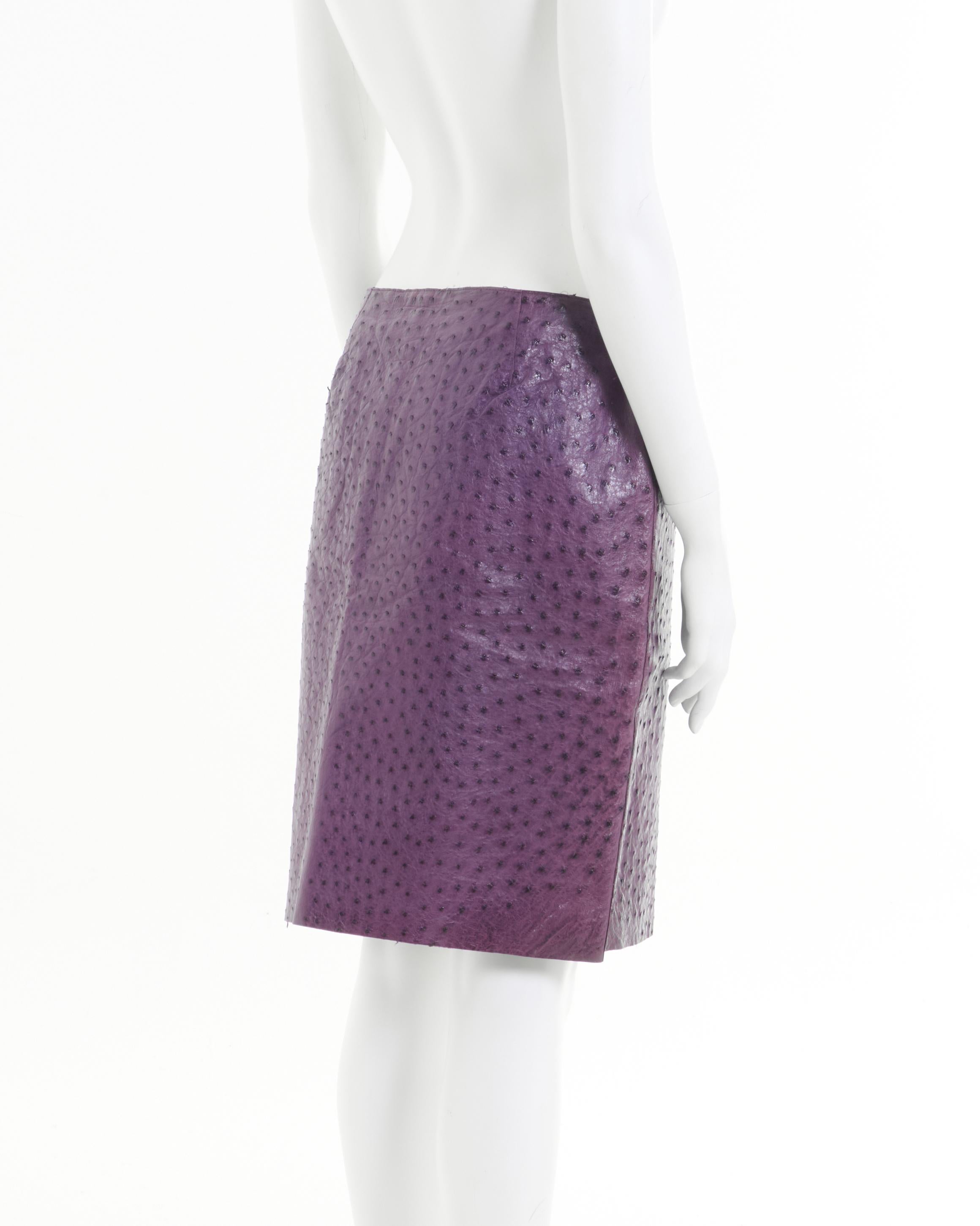 Women's Prada S/S 2000 Midi Ostrich Leather Purple Skirt