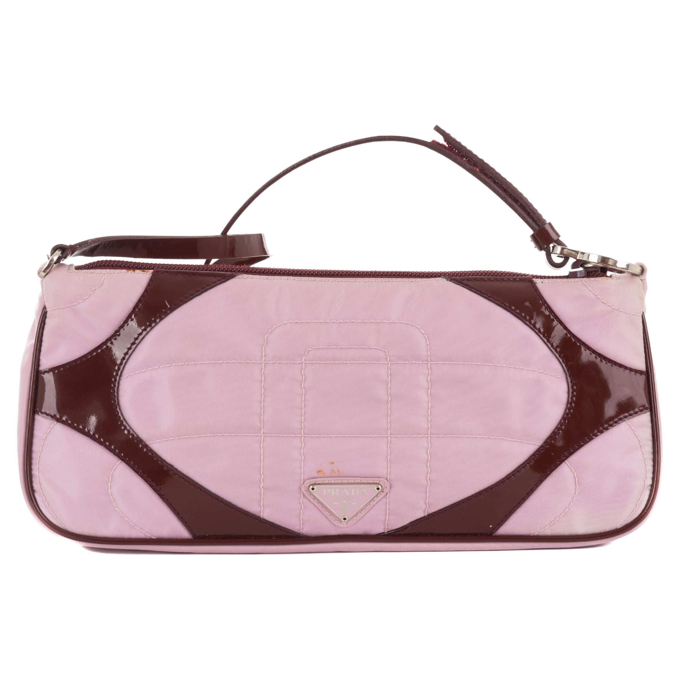Prada S/S 2000 pink and burgundy nylon Sport mini bag For Sale
