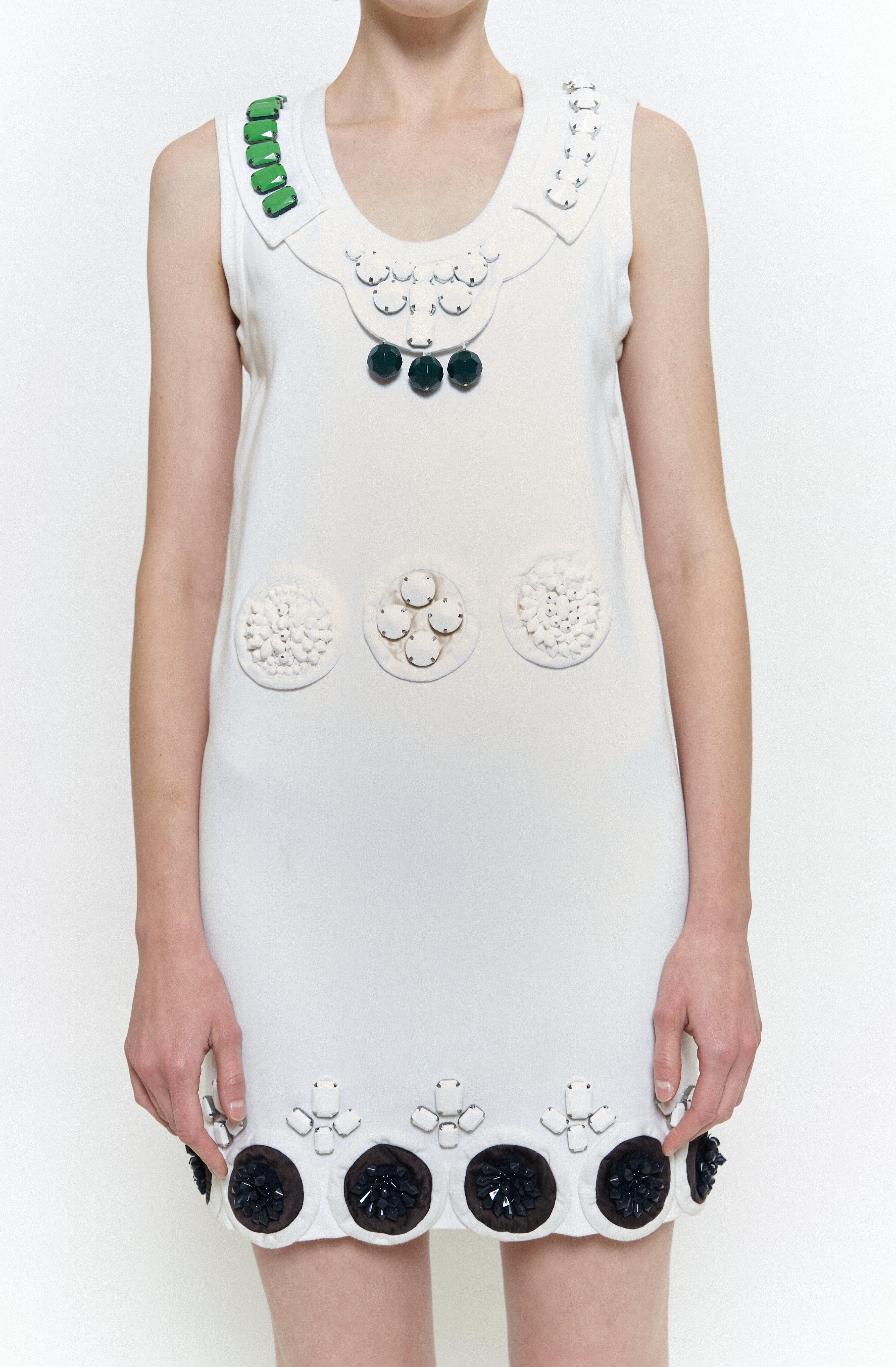 Beige Prada S/S 2003 Runway Campaign Beaded Shift Dress For Sale