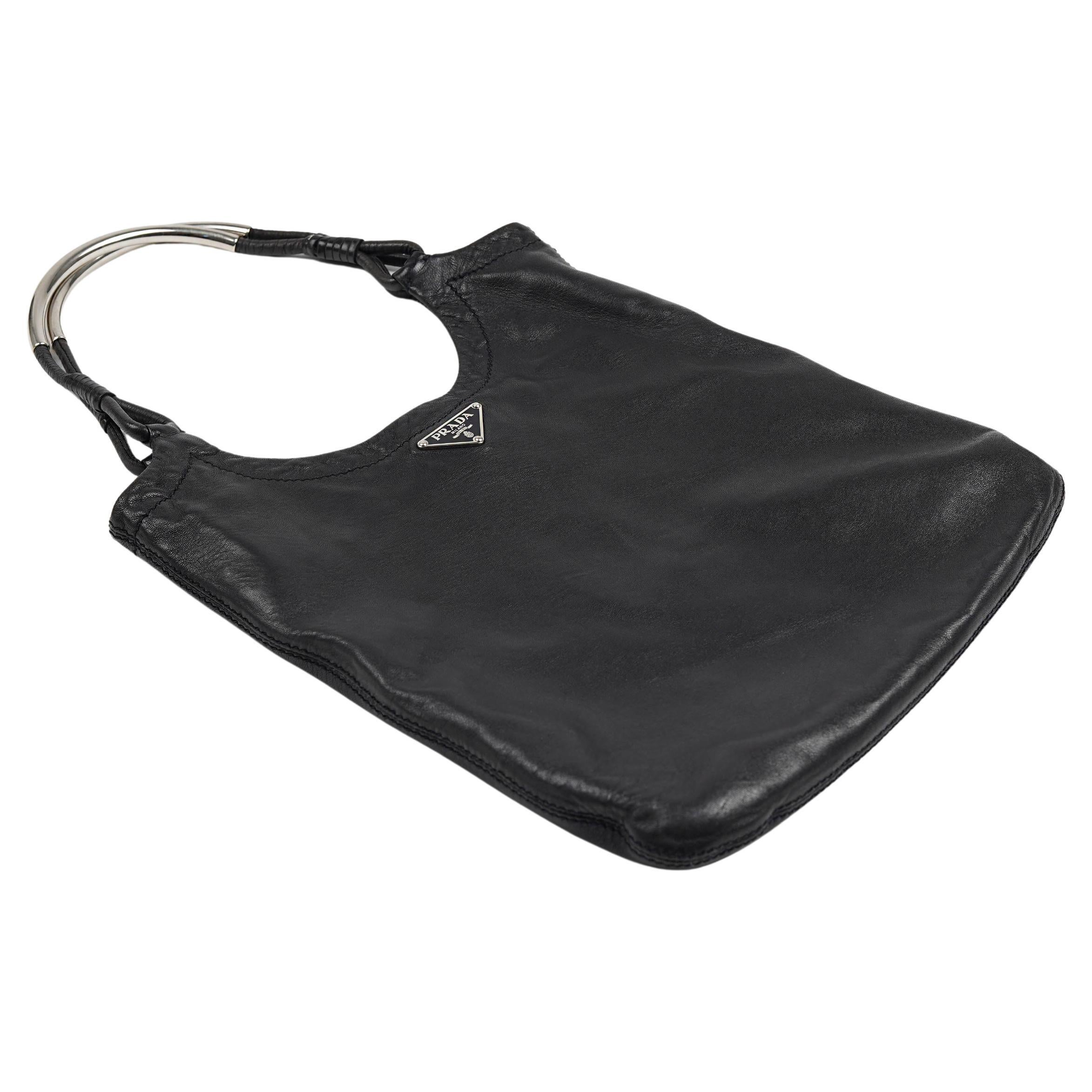 Prada S/S 2003 Silver Metal Top Handle Leather Bag In Good Condition For Sale In Berlin, DE