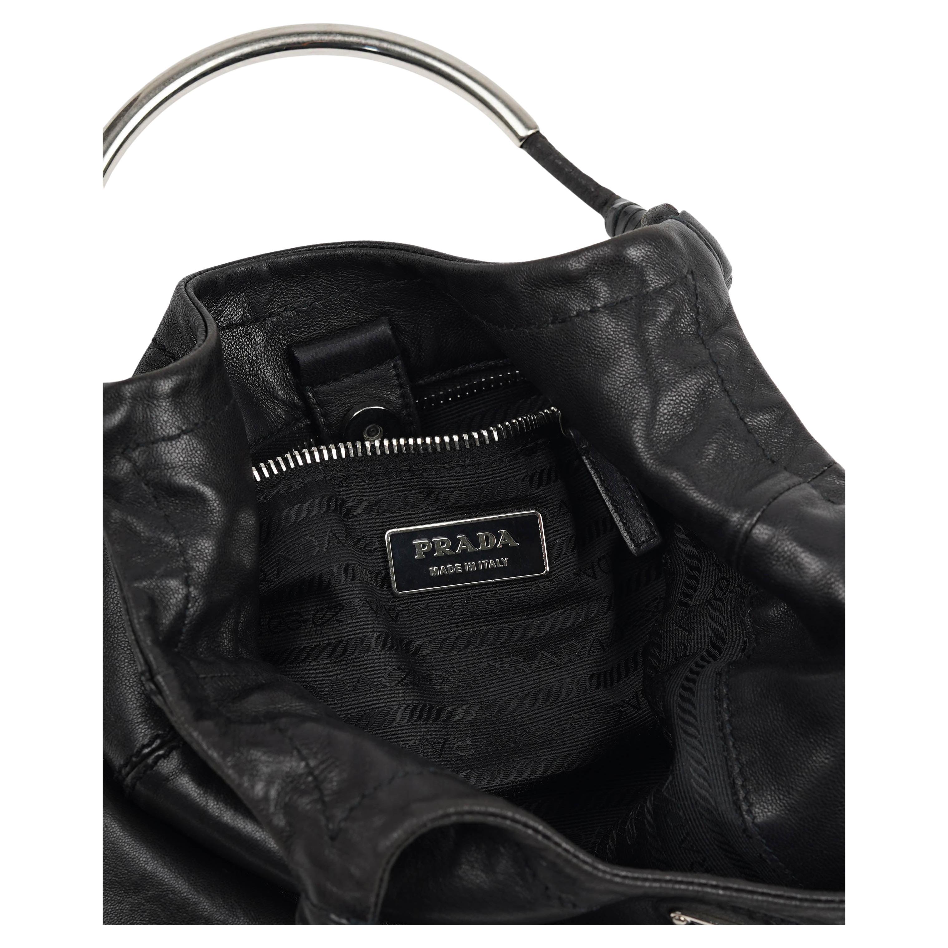 Prada S/S 2003 Silver Metal Top Handle Leather Bag For Sale 1
