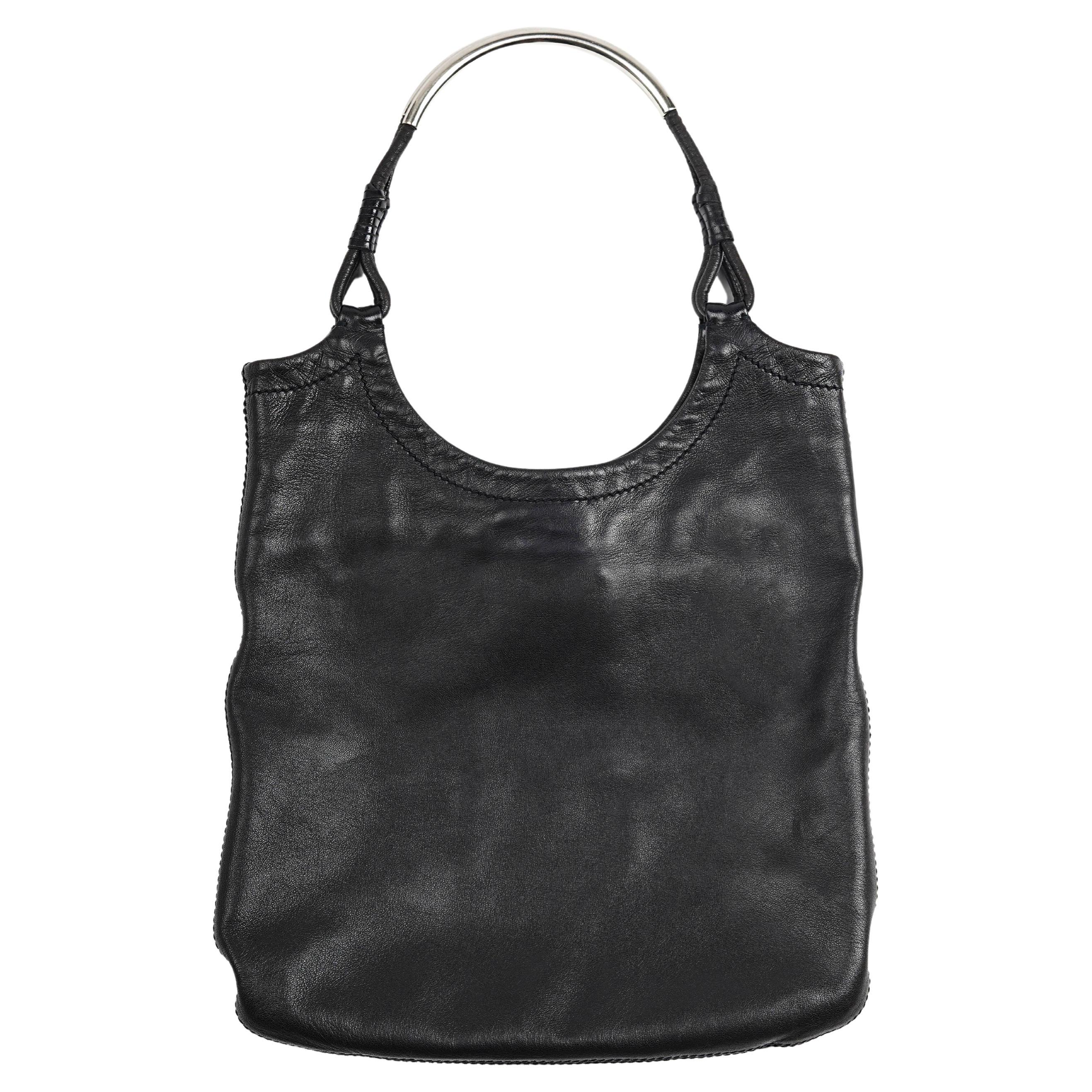 Prada S/S 2003 Silver Metal Top Handle Leather Bag For Sale 2