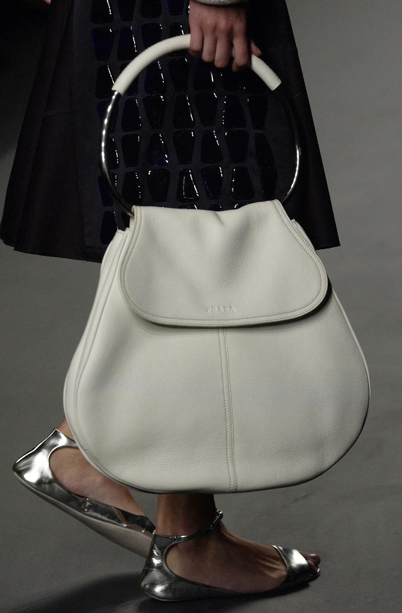 Prada S/S 2003 Silver Metal Top Handle Leather Bag For Sale 3