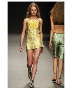 Prada S/S 2003 Strapless yellow green gold ivory brocade floral dress IT40
