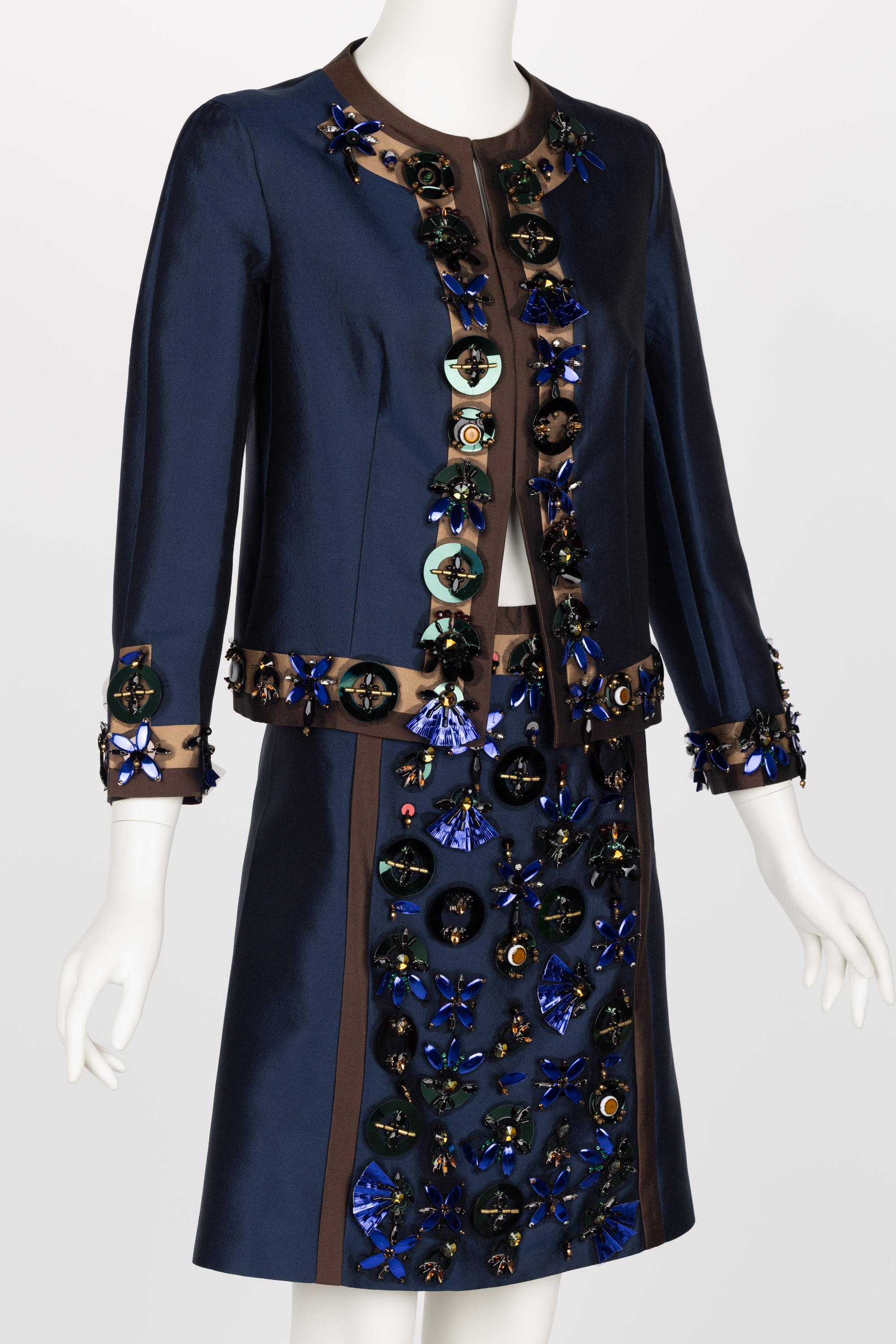 Prada S/S 2005 Crystal Embellished Skirt Suit In Excellent Condition In Boca Raton, FL