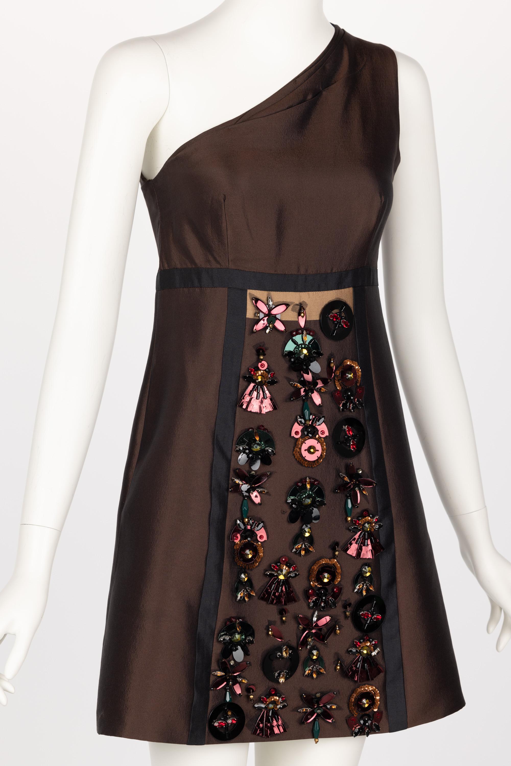 Prada S/S 2005 Majestic Silk Embelished Mini Dress In Good Condition For Sale In Boca Raton, FL