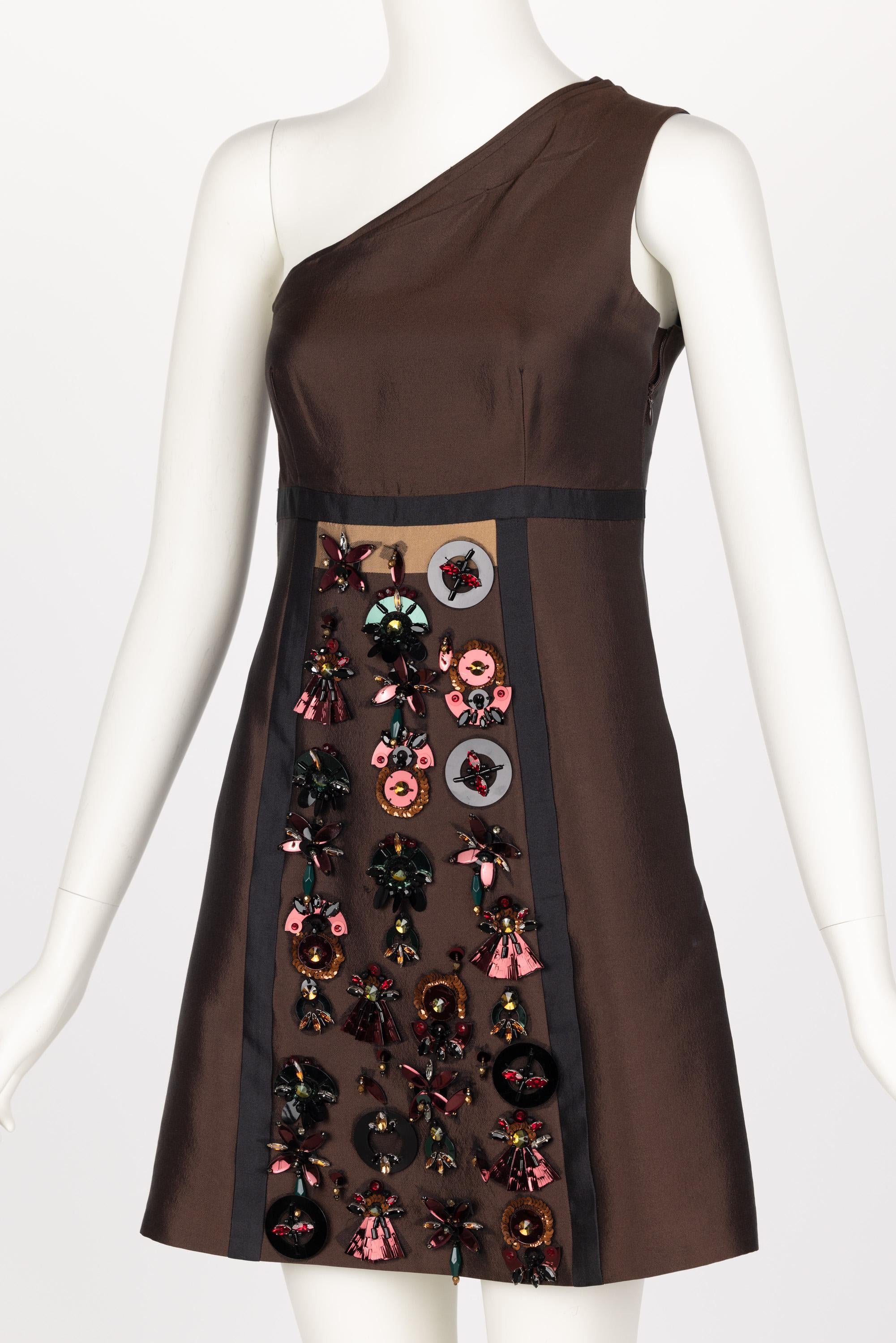 Women's Prada S/S 2005 Majestic Silk Embelished Mini Dress For Sale