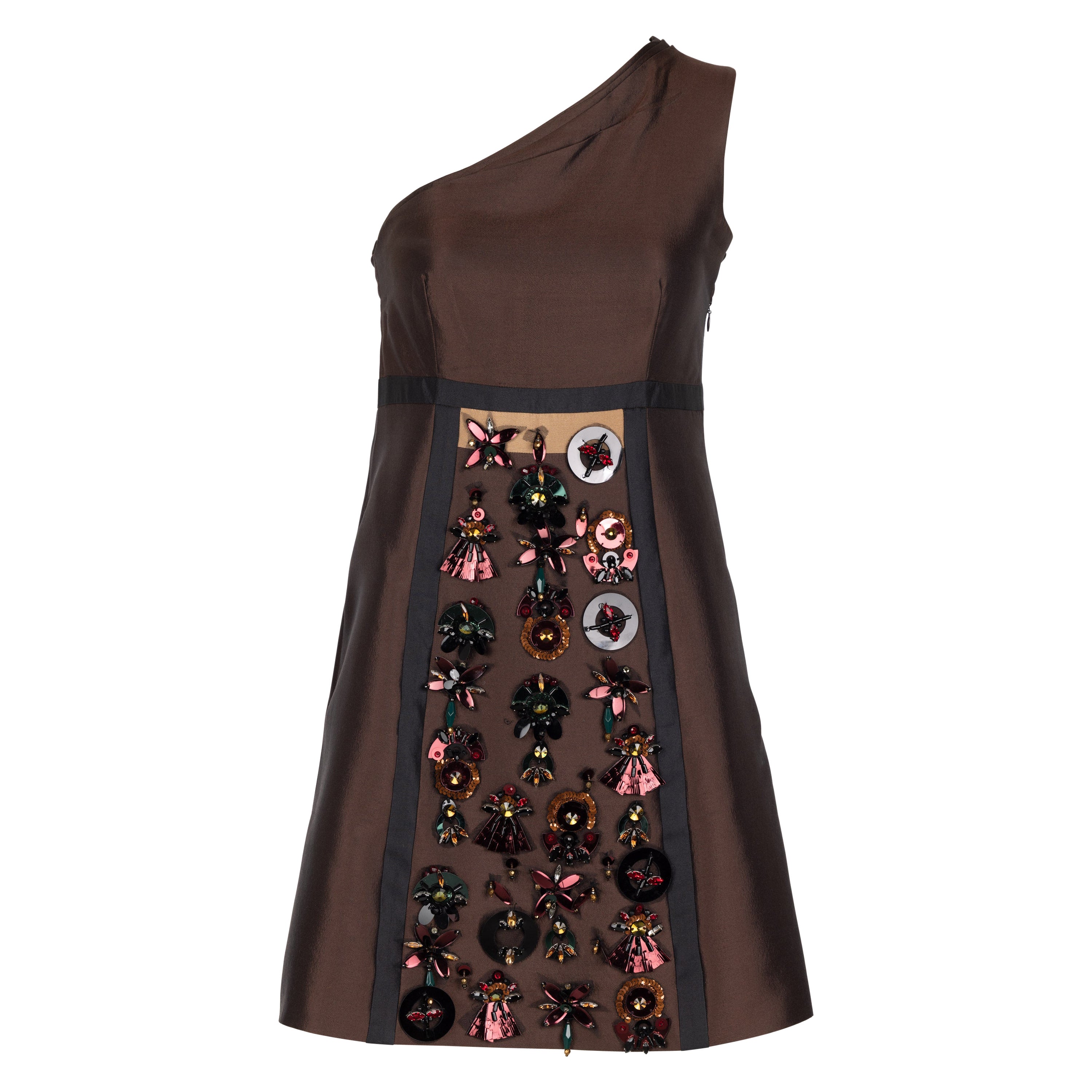 Prada F/S 2005 Majestätisches Minikleid aus Seide mit Verzierungen