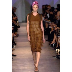 Prada S/S 2007 Tan Leather Tiered Fringe Mini Skirt