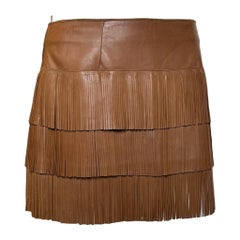 Prada S/S 2007 Tan Leather Tiered Fringe Mini Skirt