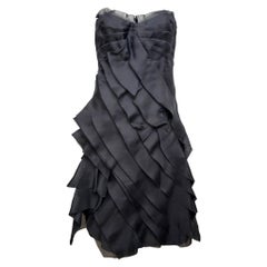 Prada S/S 2008 Black Layered Ruffle Strapless Mini Dress